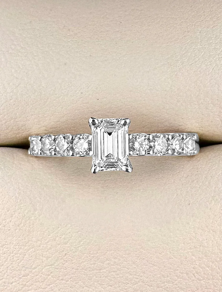 0.50ct Emerald Cut Diamond GIA H SI1 in 14k White Gold Engagement Ring