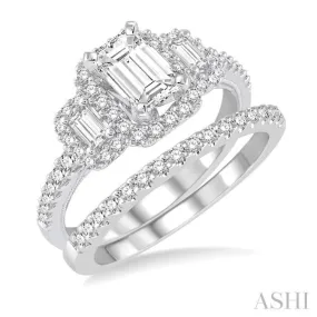 1 1/10 ctw Diamond Bridal Set with 1 ctw Emerald Cut Engagement Ring and 1/8 ctw Wedding Band in 14K White Gold