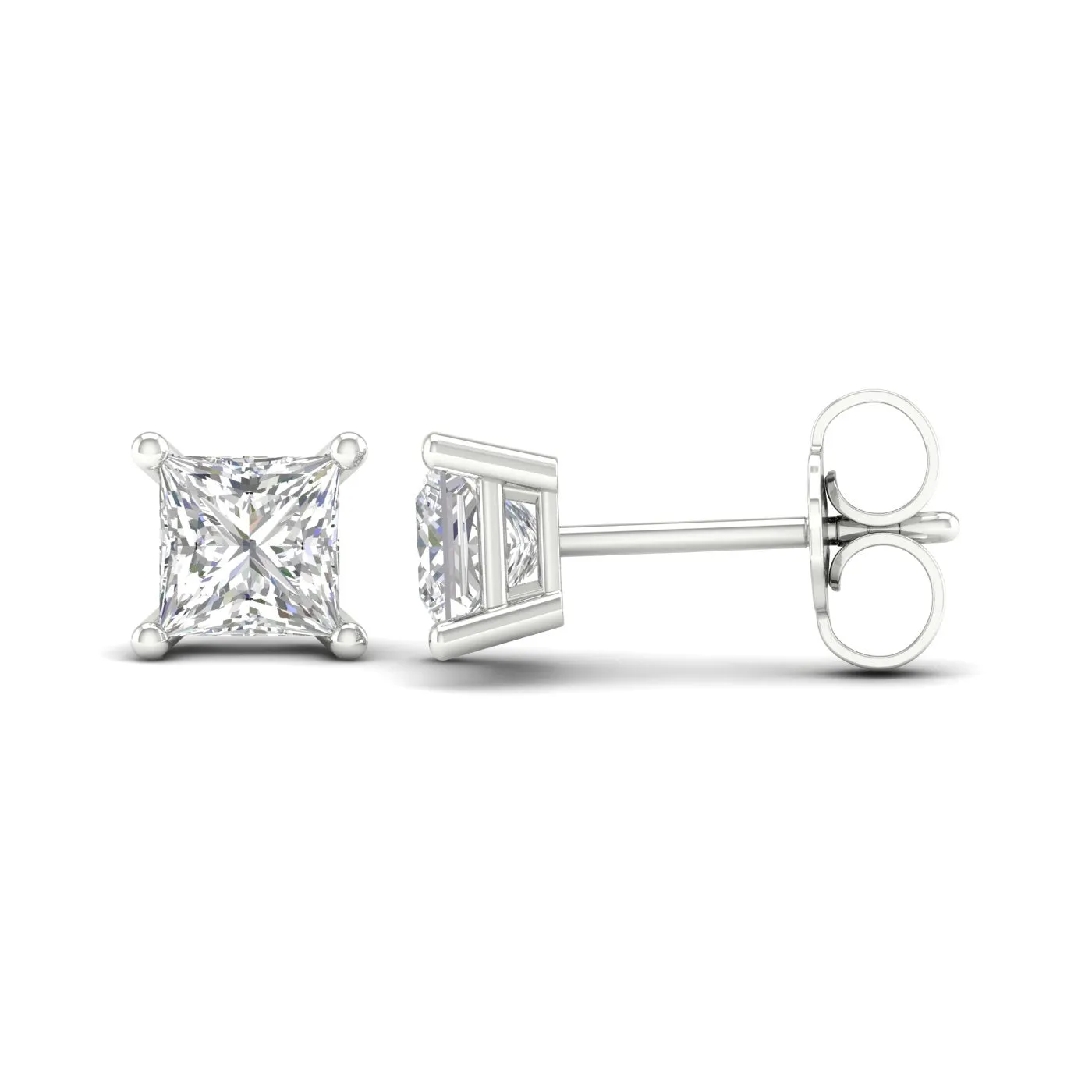 1 Carat Princess Lab Grown Diamond 14K Gold Solitaire Stud Earrings