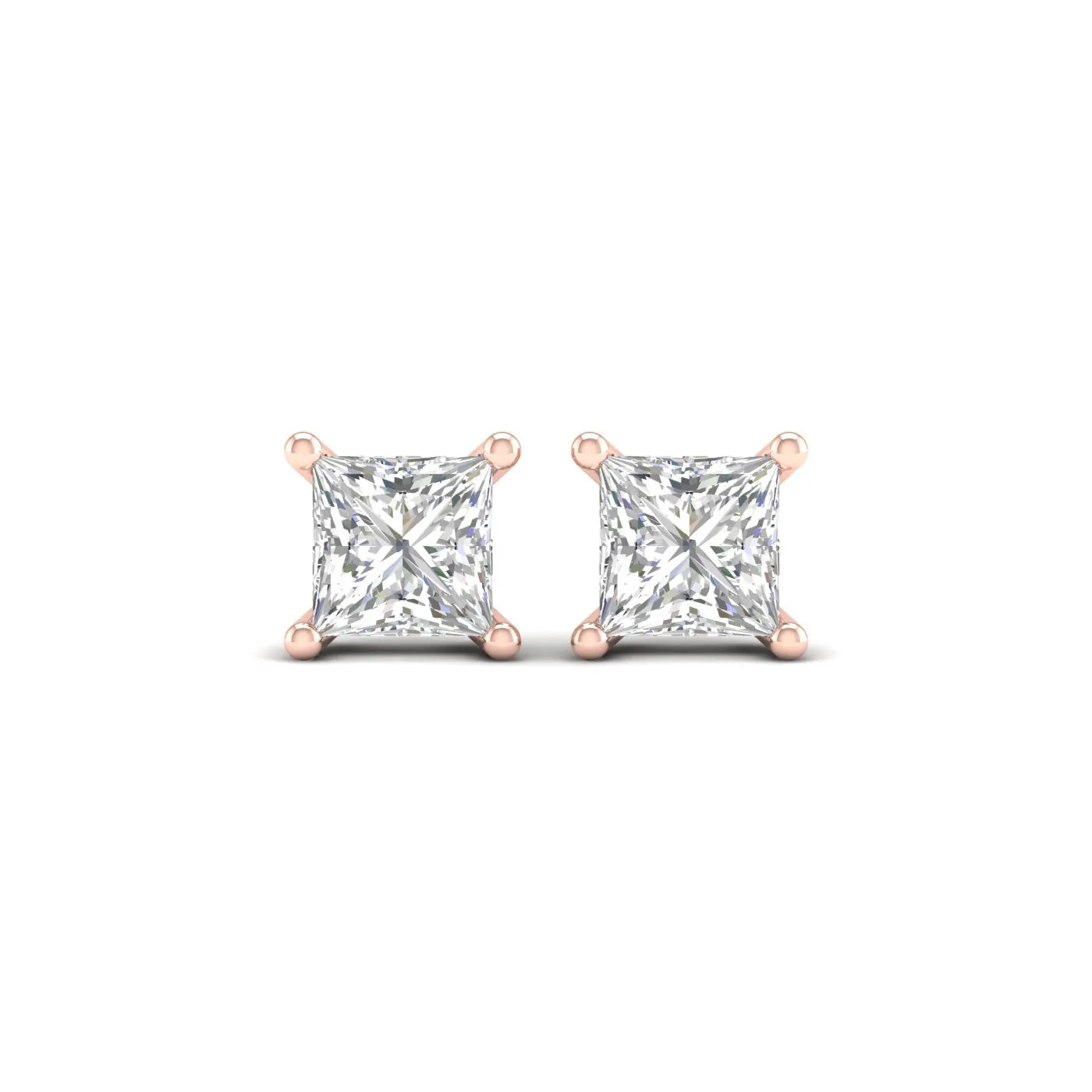 1 Carat Princess Lab Grown Diamond 14K Gold Solitaire Stud Earrings