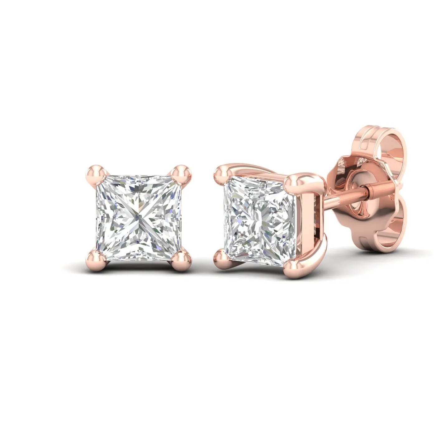 1 ¼ Carat Princess Lab Grown Diamond 14K Gold Solitaire Stud Earrings