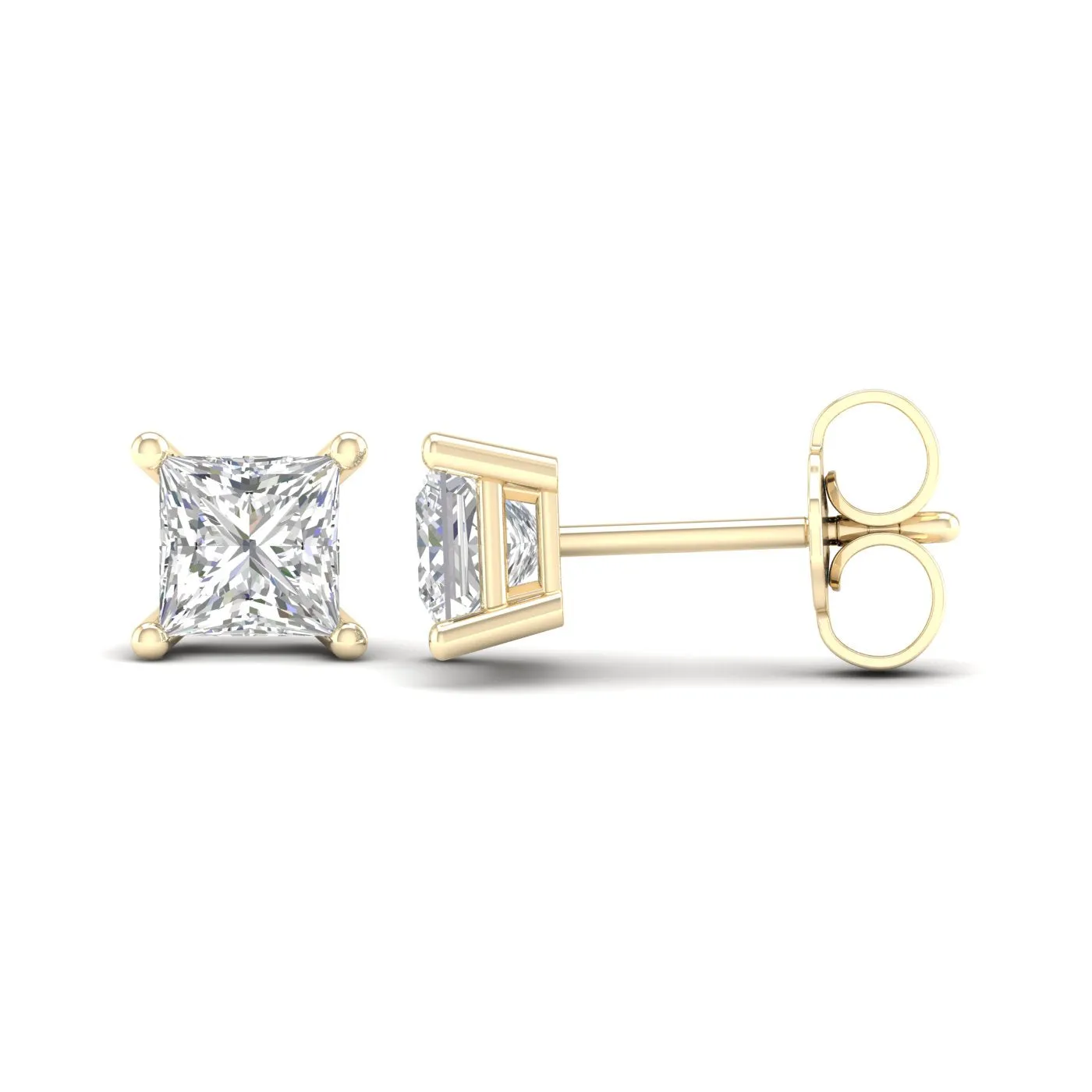 1 Carat Princess Lab Grown Diamond 14K Gold Solitaire Stud Earrings