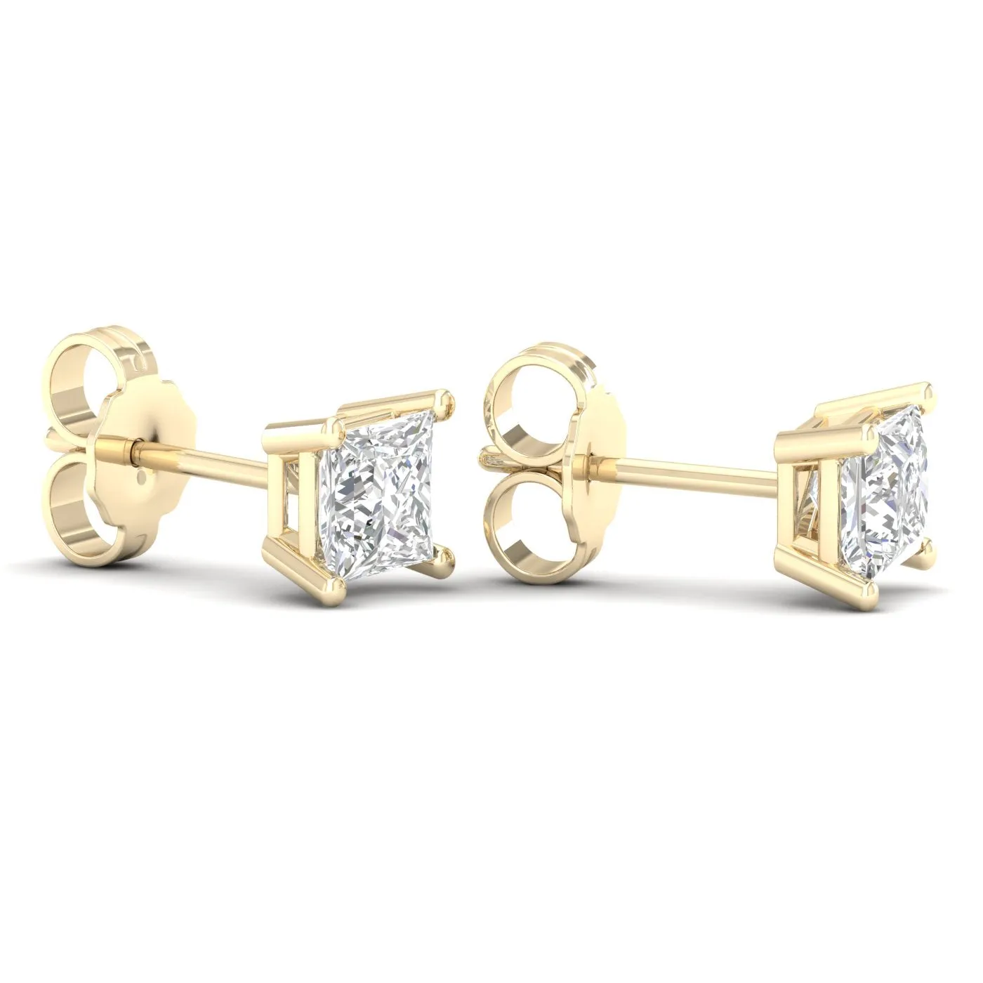 1 Carat Princess Lab Grown Diamond 14K Gold Solitaire Stud Earrings