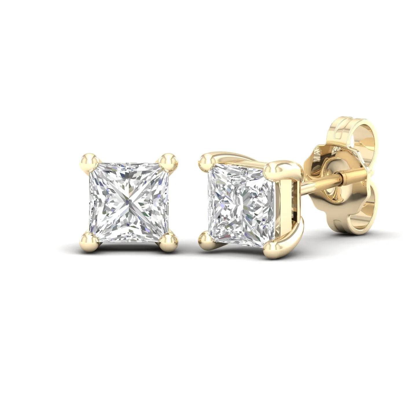 1 ¼ Carat Princess Lab Grown Diamond 14K Gold Solitaire Stud Earrings