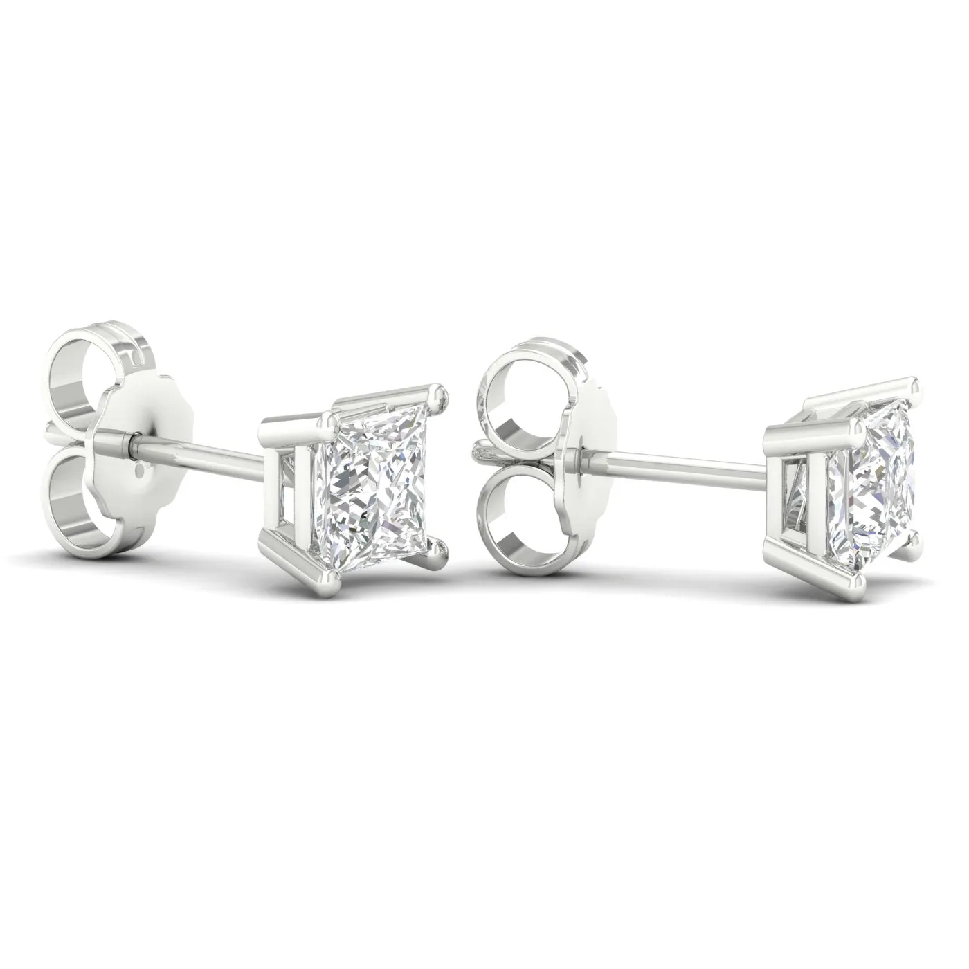 1 Carat Princess Lab Grown Diamond 14K Gold Solitaire Stud Earrings