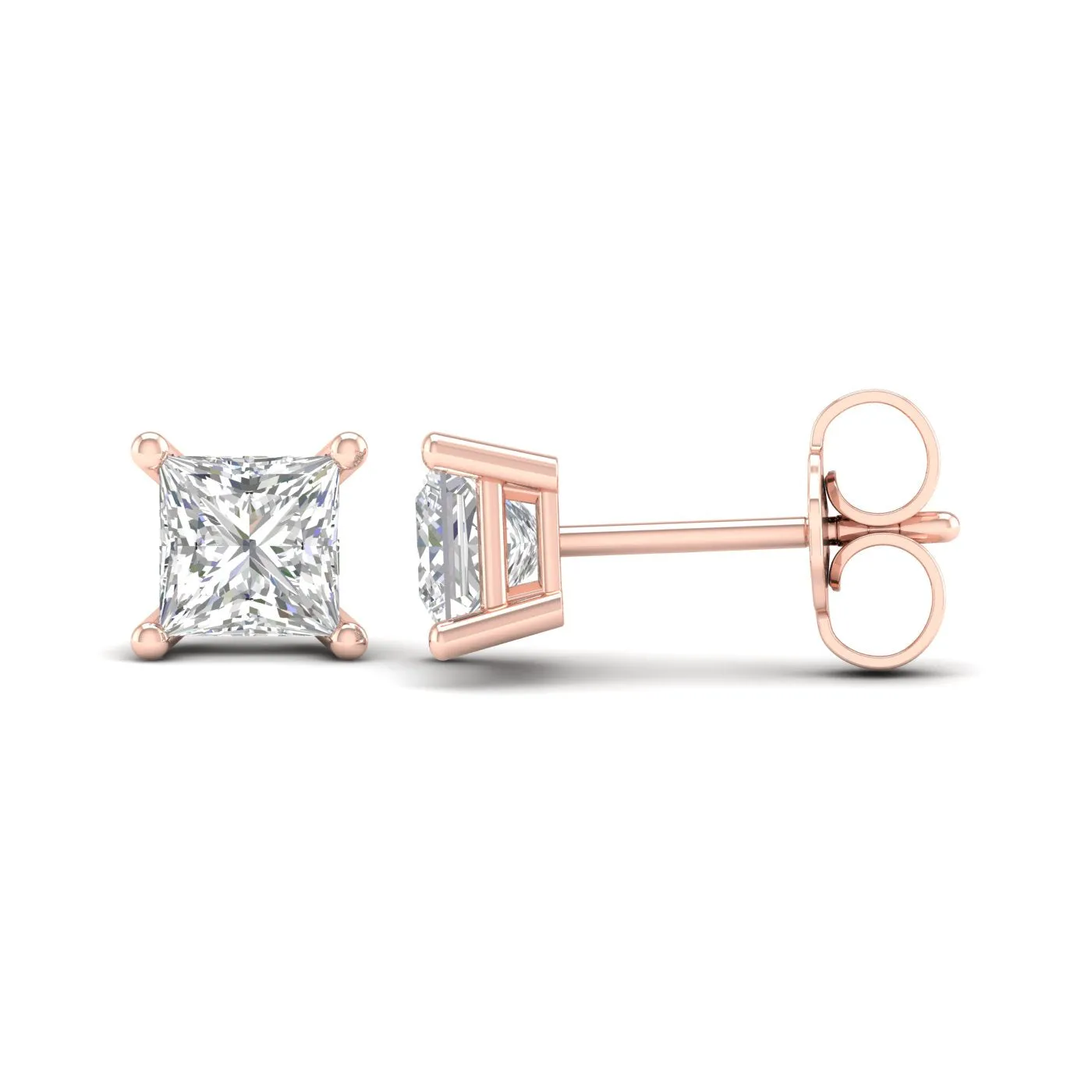 1 Carat Princess Lab Grown Diamond 14K Gold Solitaire Stud Earrings