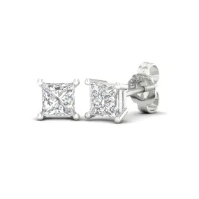 1 Carat Princess Lab Grown Diamond 14K Gold Solitaire Stud Earrings