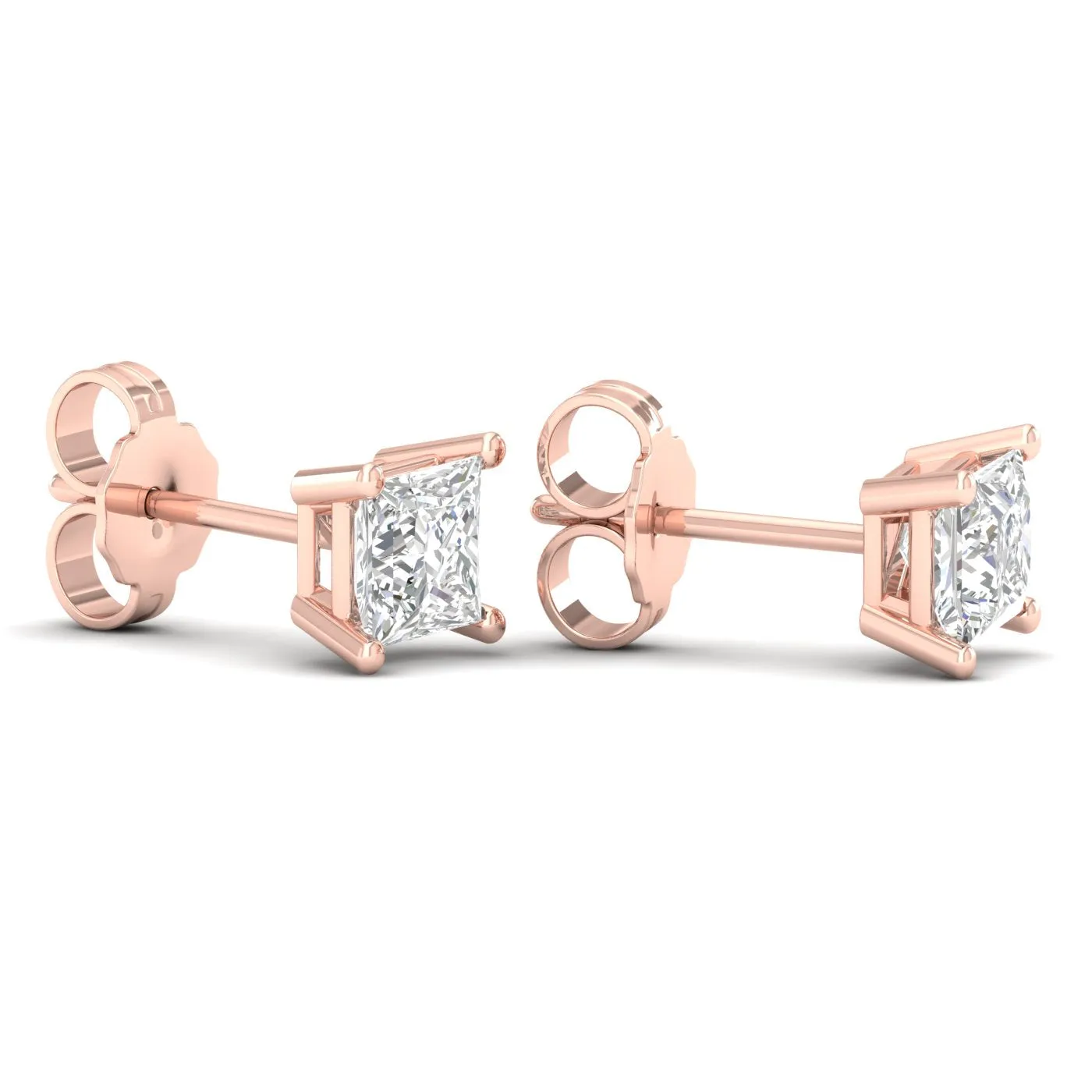 1 Carat Princess Lab Grown Diamond 14K Gold Solitaire Stud Earrings