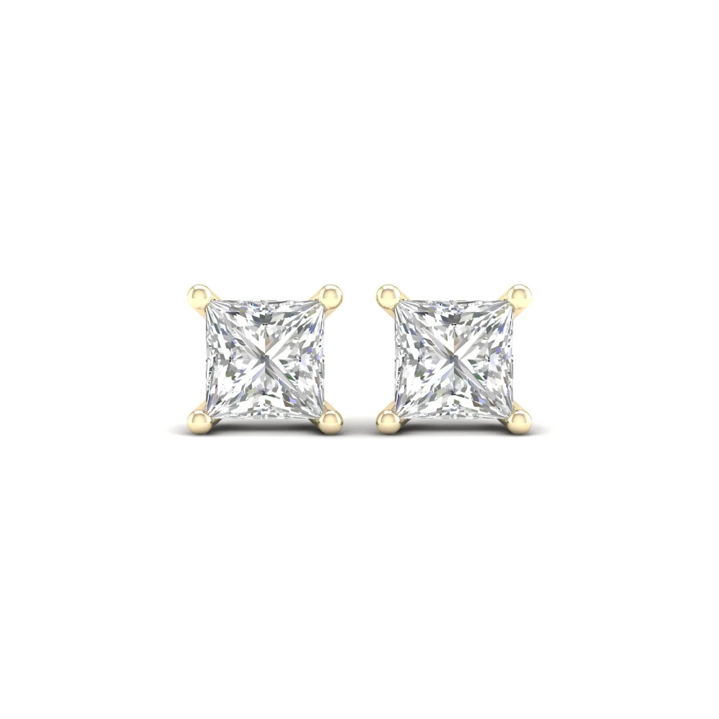 1 Carat Princess Lab Grown Diamond 14K Gold Solitaire Stud Earrings