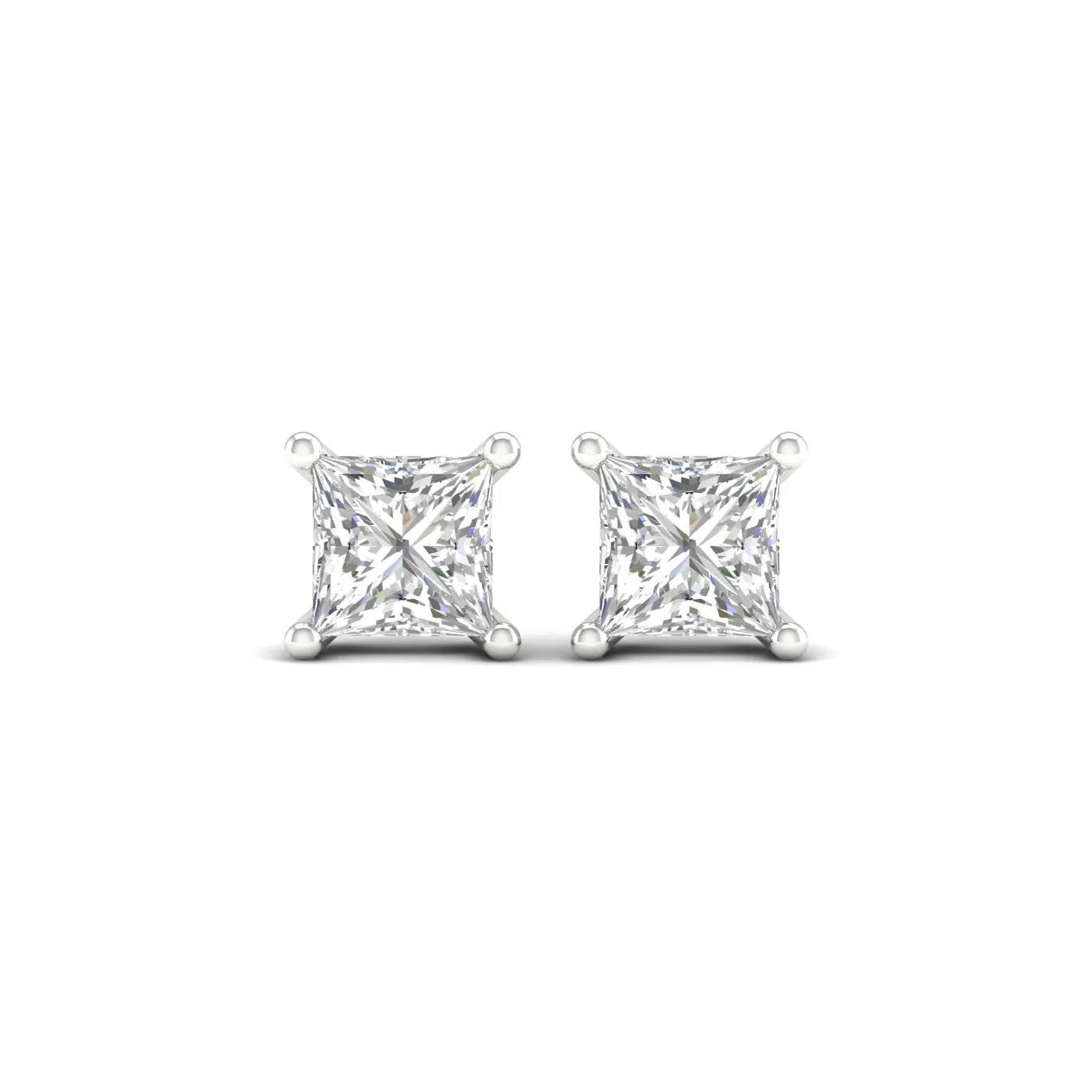 1 Carat Princess Lab Grown Diamond 14K Gold Solitaire Stud Earrings