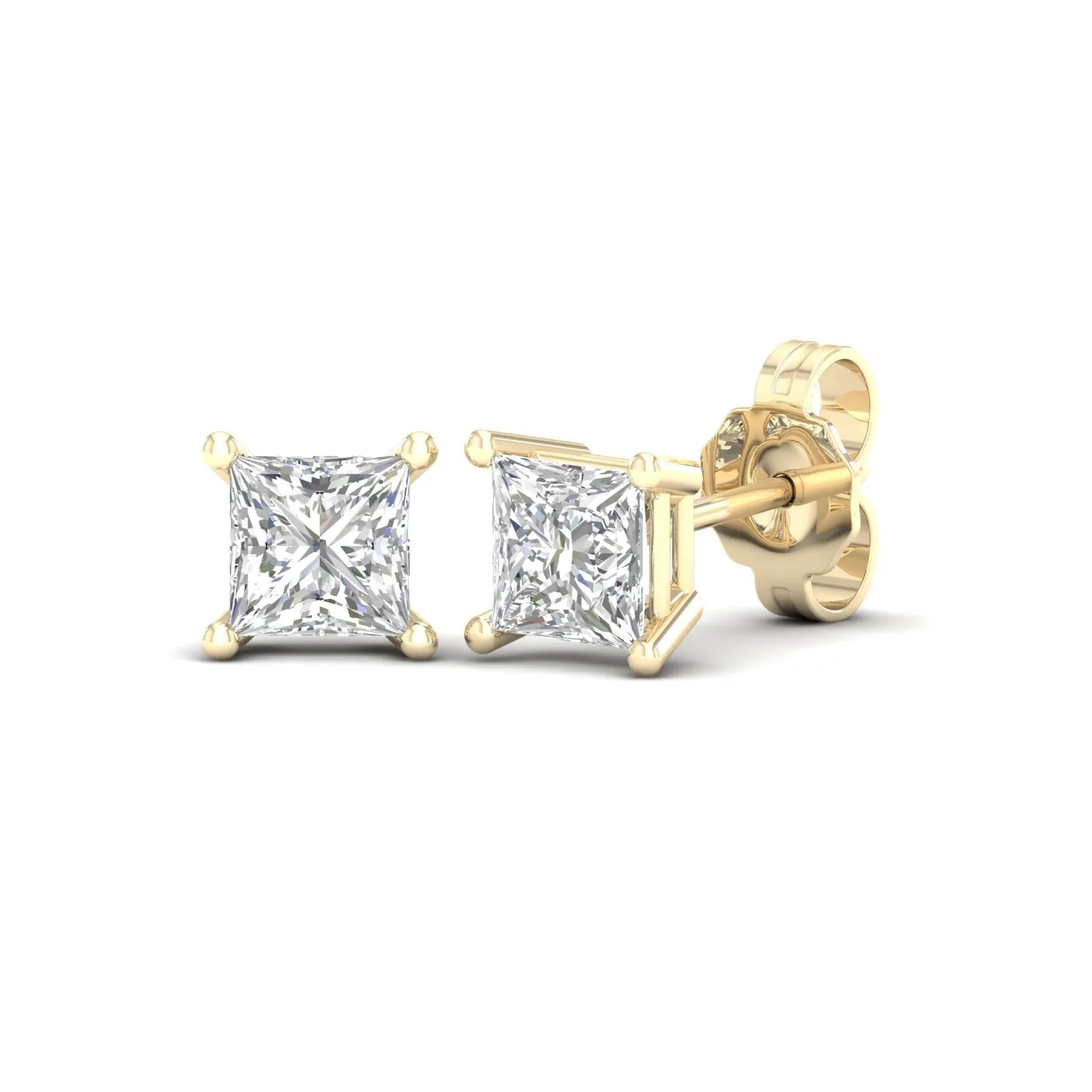 1 Carat Princess Lab Grown Diamond 14K Gold Solitaire Stud Earrings