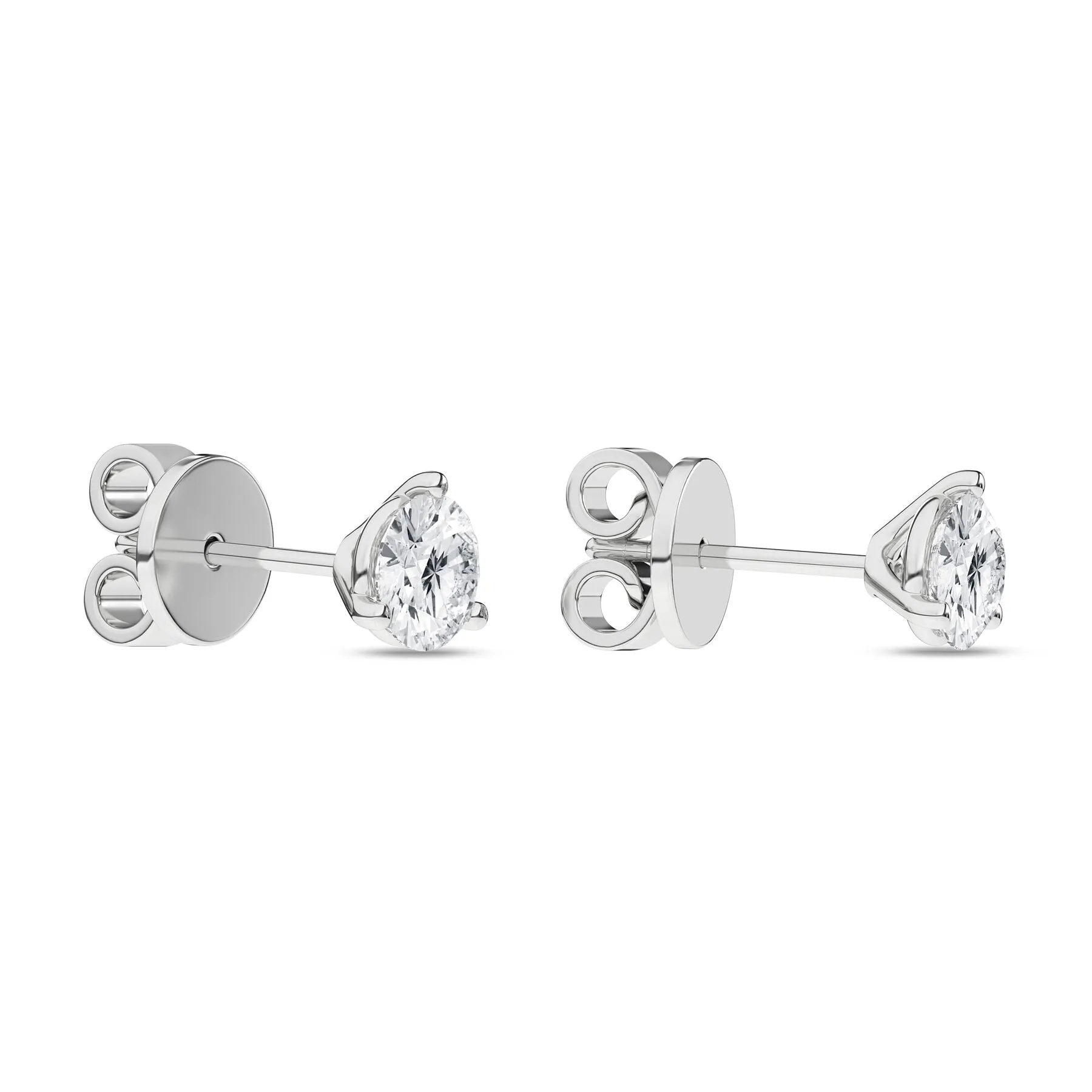 1 Carat Round Lab Grown Diamond 14K Gold 3 Prong Martini Solitaire Stud Earrings