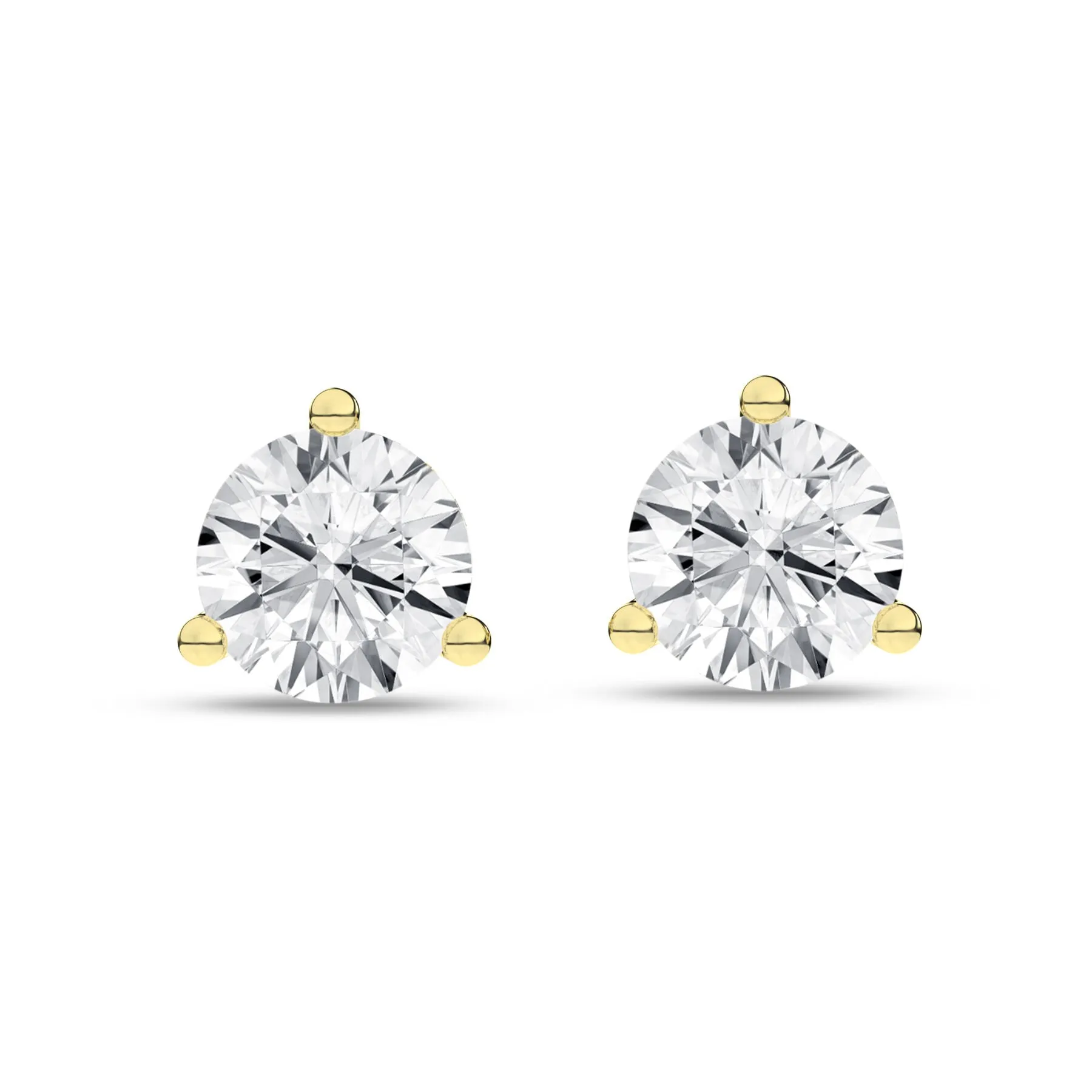 1 Carat Round Lab Grown Diamond 14K Gold 3 Prong Martini Solitaire Stud Earrings