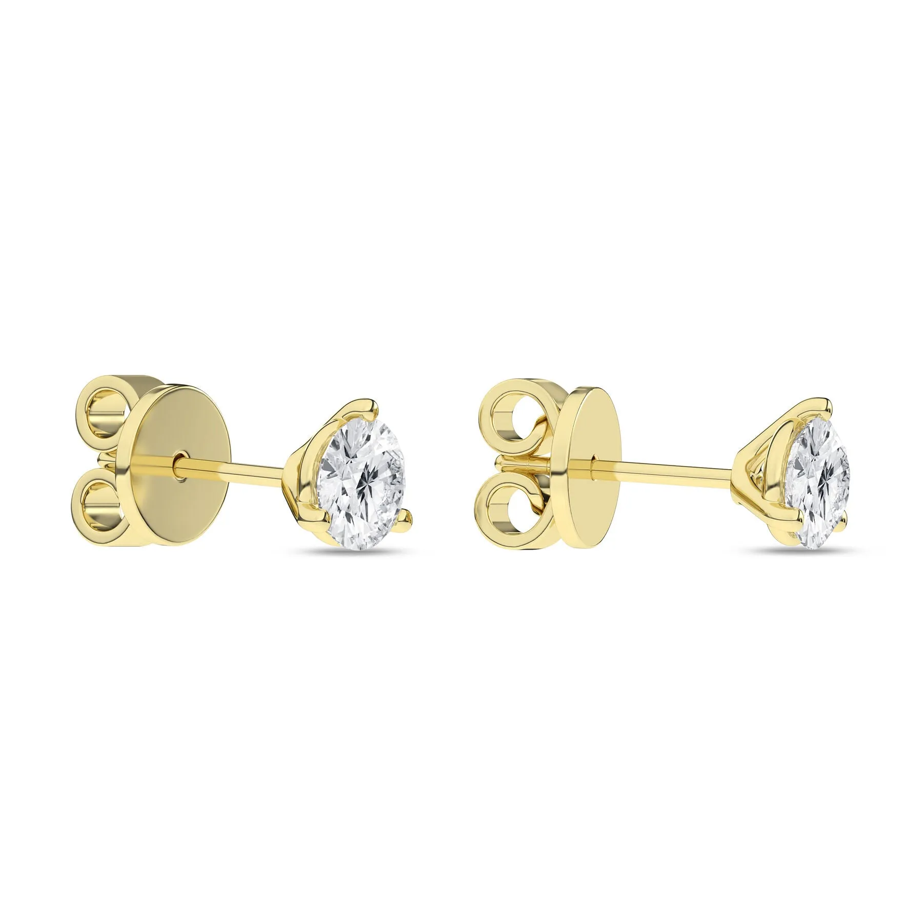 1 Carat Round Lab Grown Diamond 14K Gold 3 Prong Martini Solitaire Stud Earrings