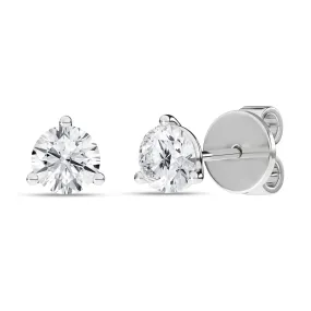 1 Carat Round Lab Grown Diamond 14K Gold 3 Prong Martini Solitaire Stud Earrings
