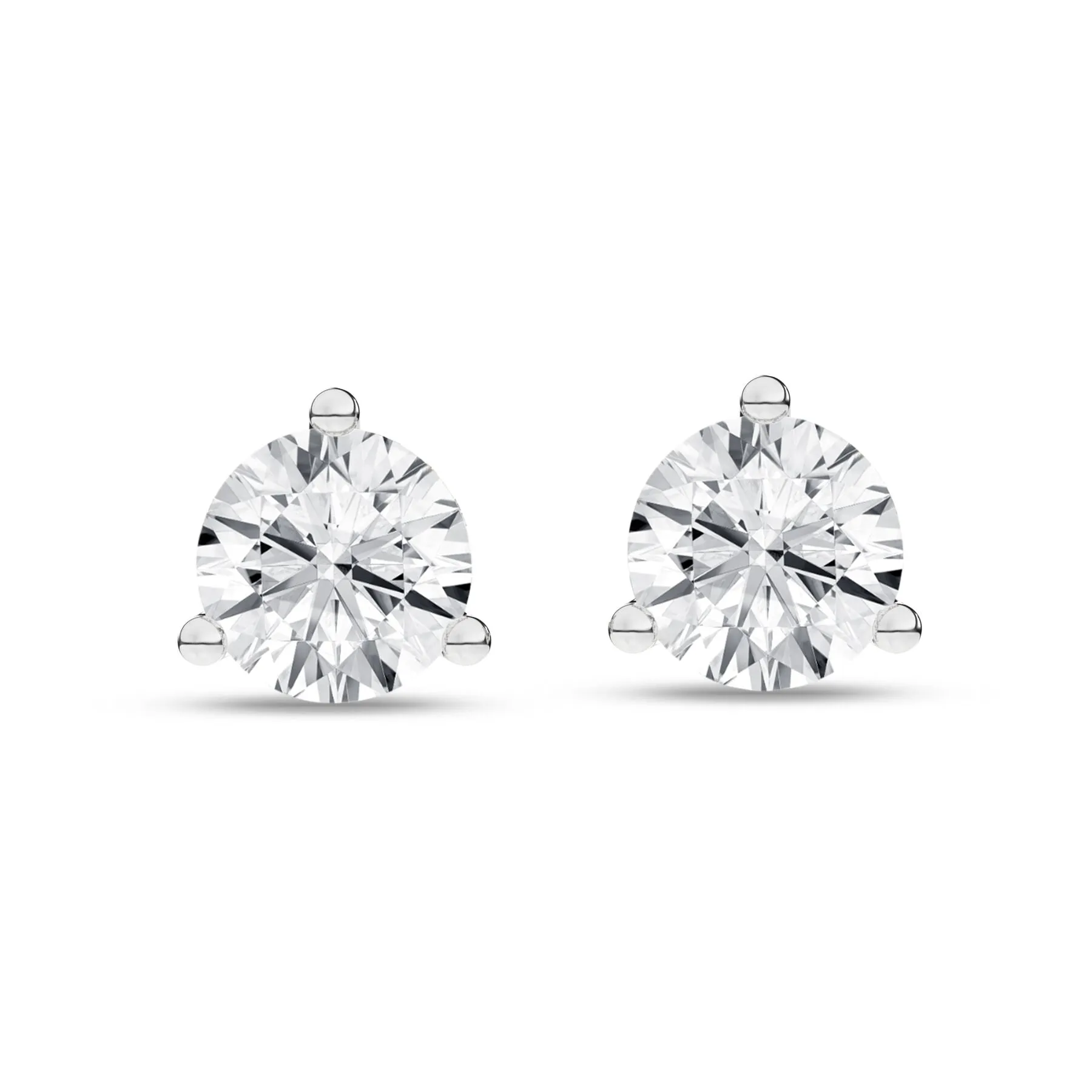 1 Carat Round Lab Grown Diamond 14K Gold 3 Prong Martini Solitaire Stud Earrings