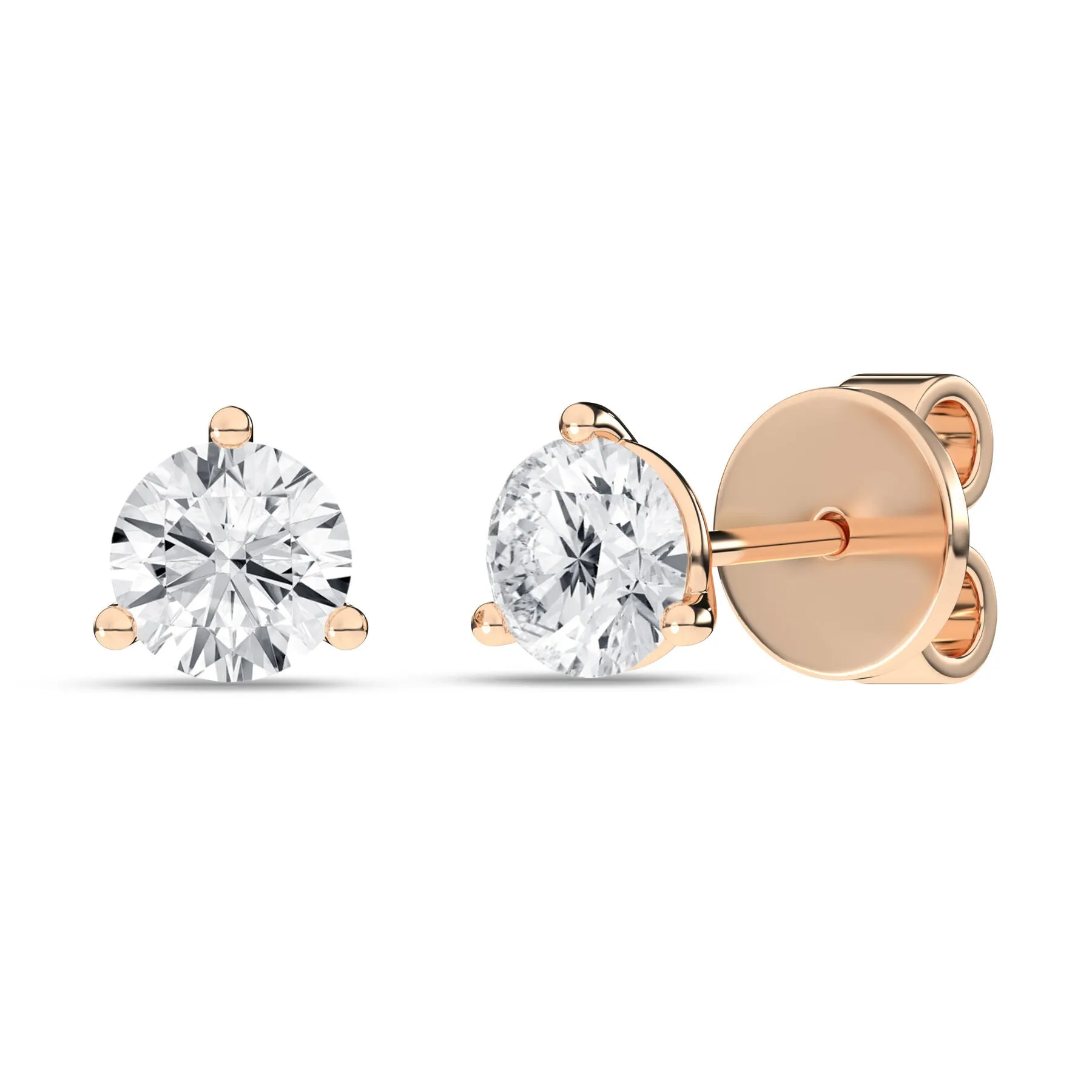 1 Carat Round Lab Grown Diamond 14K Gold 3 Prong Martini Solitaire Stud Earrings