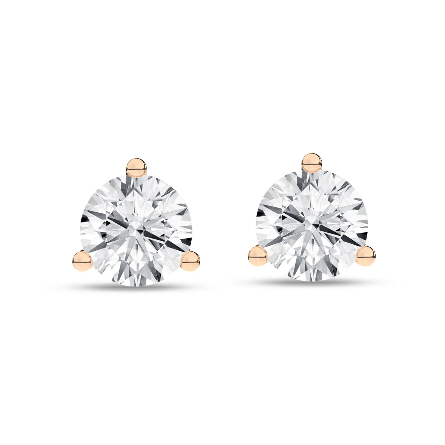 1 Carat Round Lab Grown Diamond 14K Gold 3 Prong Martini Solitaire Stud Earrings