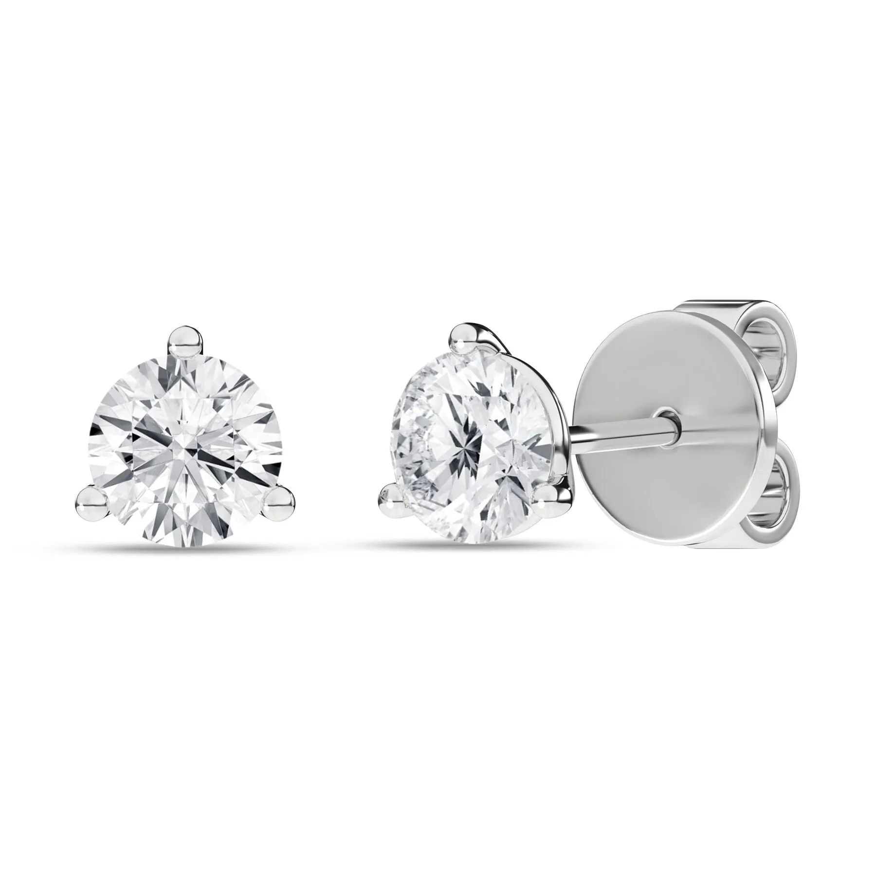 1 Carat Round Lab Grown Diamond 14K Gold 3 Prong Martini Solitaire Stud Earrings