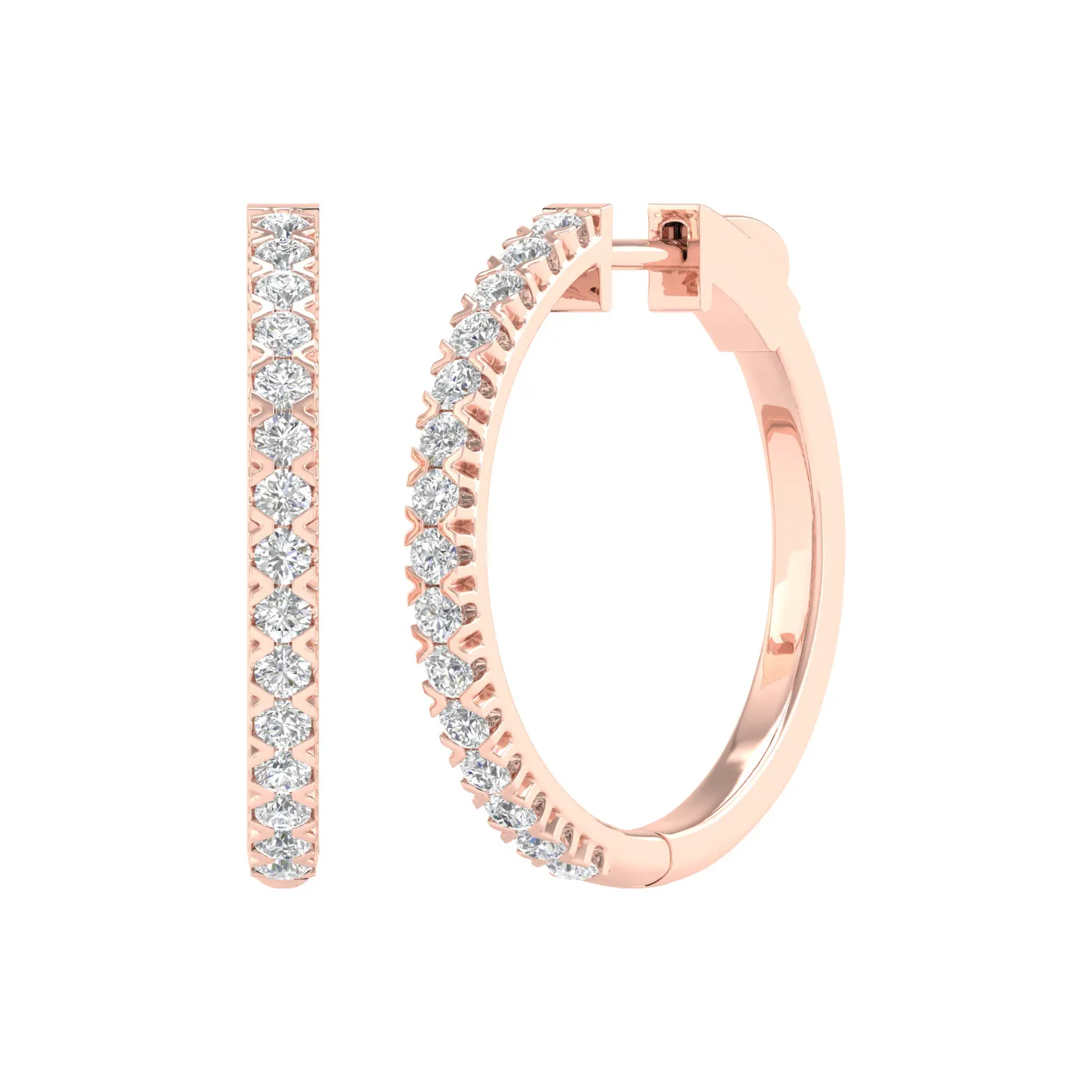 1 Carat Round Lab Grown Diamond 14K Gold Hoop Earrings
