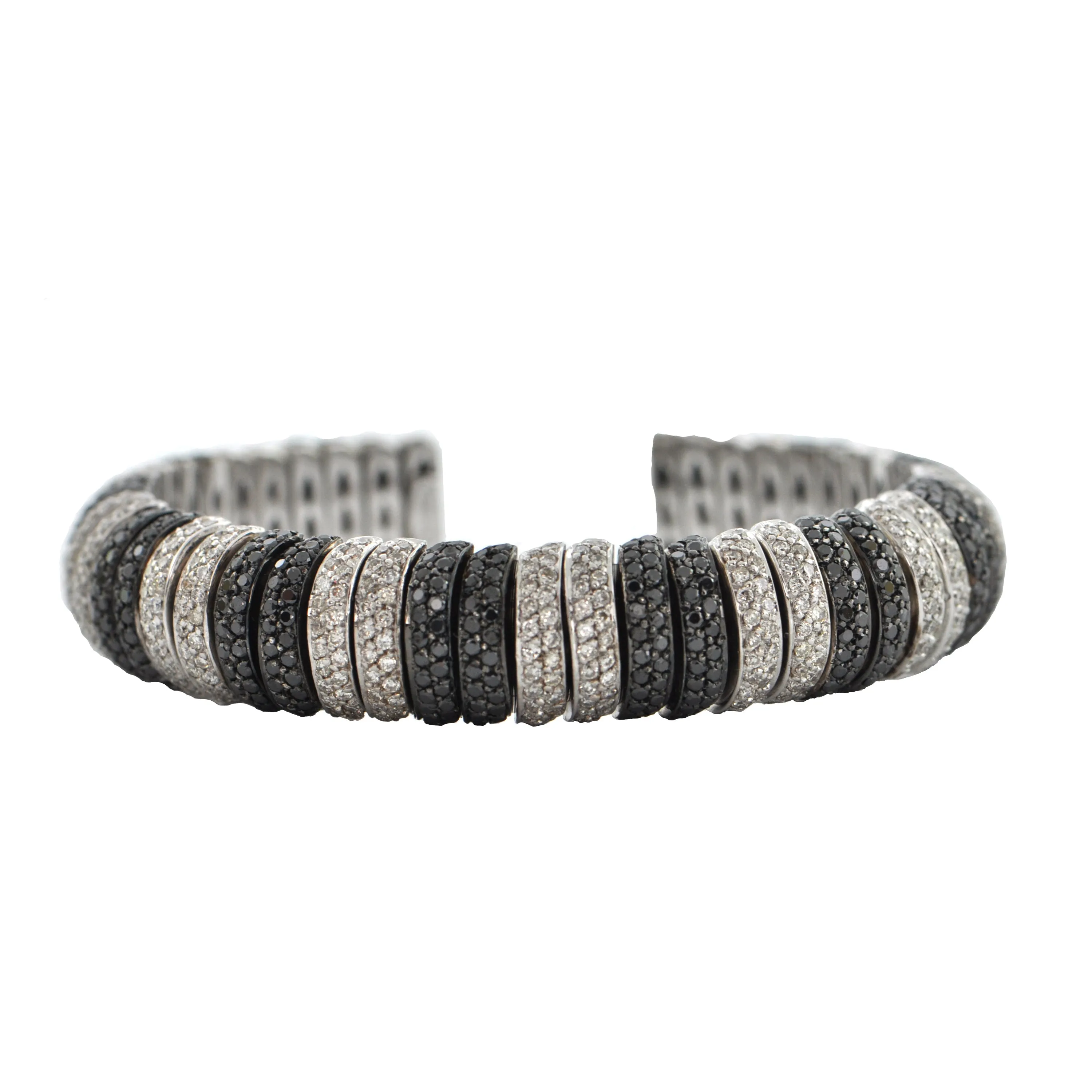 10.8 CT White and Black Diamond 18k White Gold Cuff Bracelet