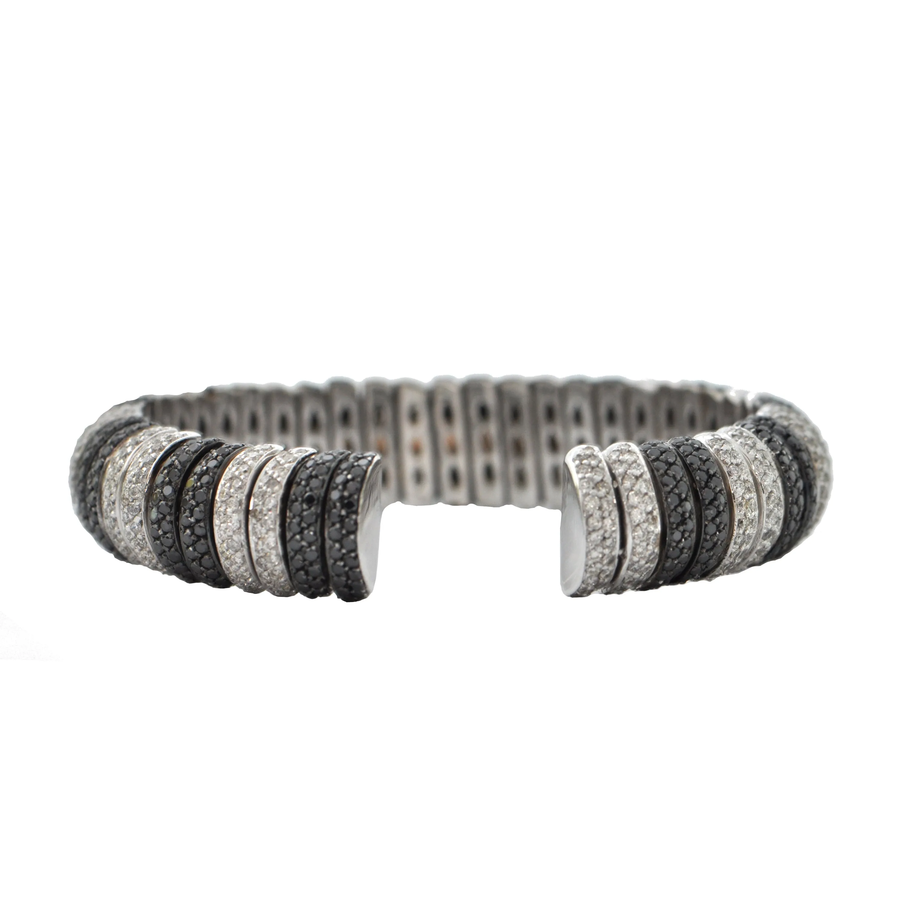 10.8 CT White and Black Diamond 18k White Gold Cuff Bracelet