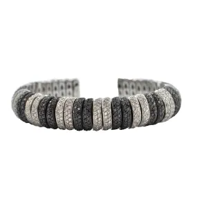 10.8 CT White and Black Diamond 18k White Gold Cuff Bracelet