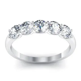1.10cttw U Prong Round Cut GIA Certified Diamond Five Stone Ring