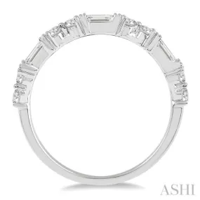 1/2 ctw Segmented Art Deco Baguette and Round Cut Diamond Stackable Band in 14K White Gold