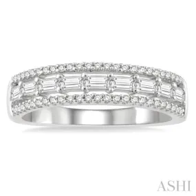 1/2 Ctw Triple Row Baguette and Round Cut Diamond Fashion Band in 14K White Gold