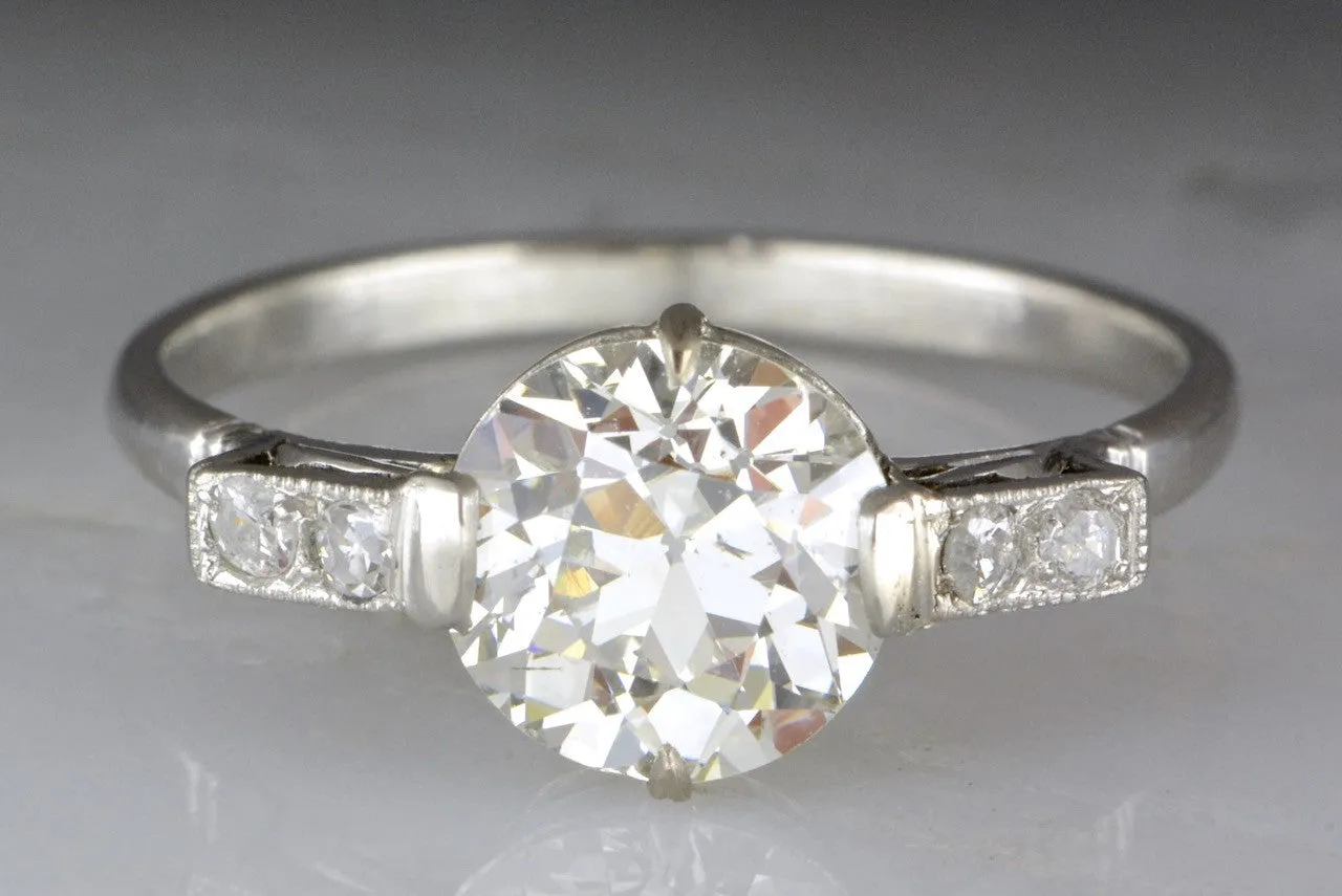 1.39 Carat GIA Certified Old European Cut Diamond and Platinum Art Deco Engagement Ring with Four Single Cut Diamond Accents