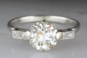1.39 Carat GIA Certified Old European Cut Diamond and Platinum Art Deco Engagement Ring with Four Single Cut Diamond Accents