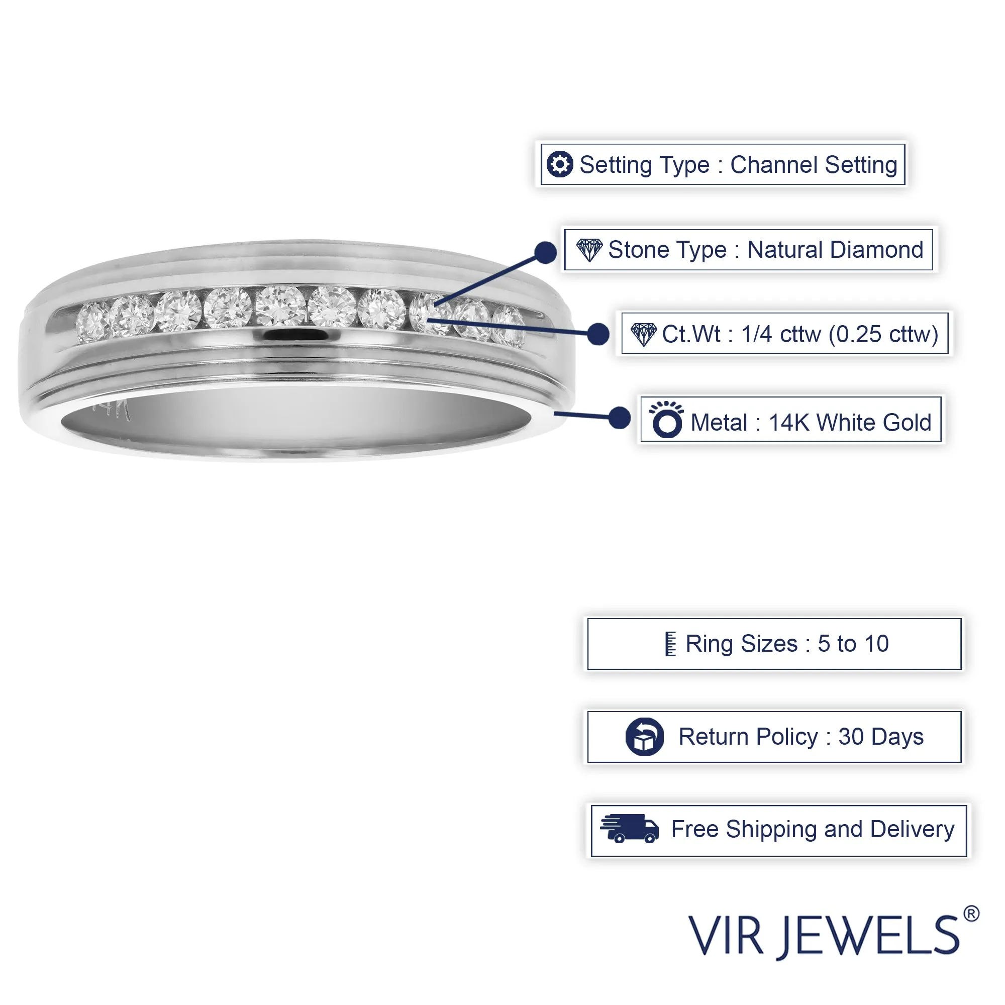 1/4 cttw SI1-SI2 10 Stone Certified Machine Diamond Wedding Band 14K Gold