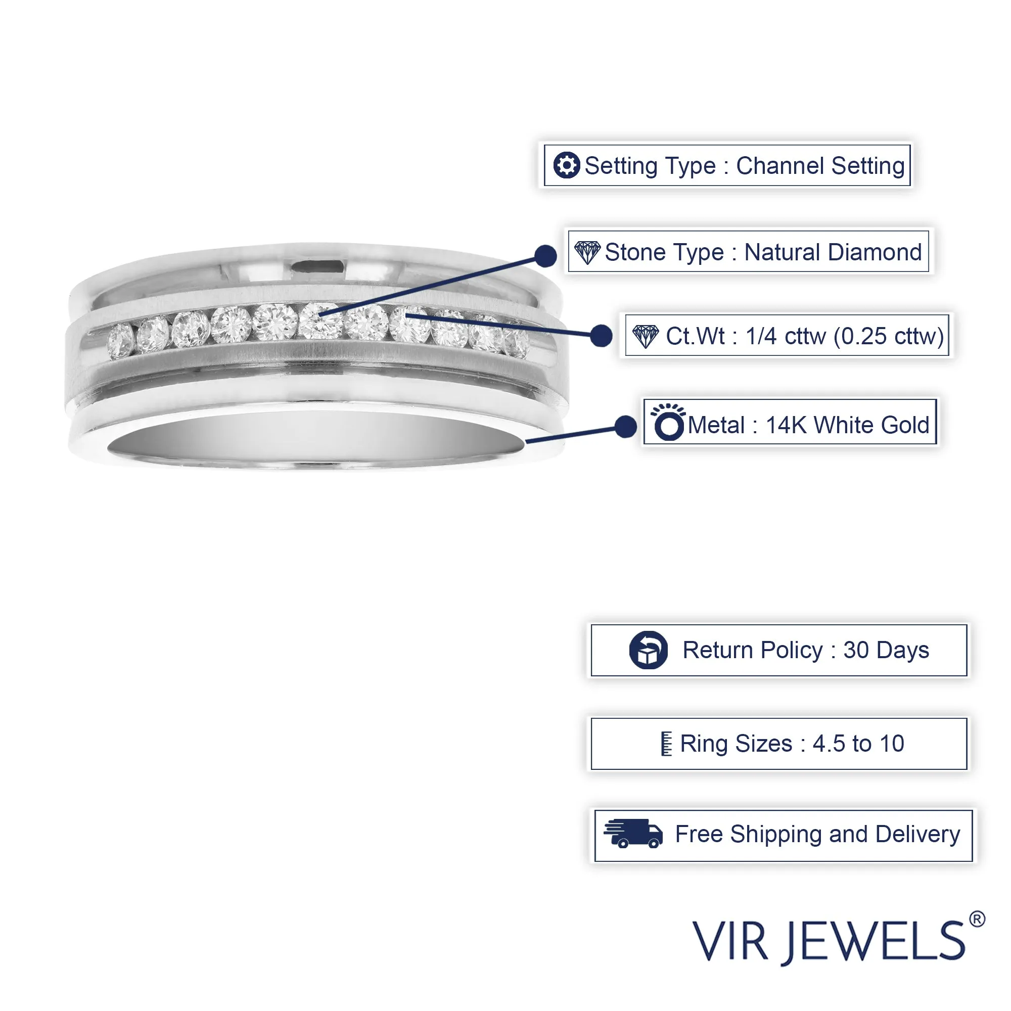 1/4 cttw SI1-SI2 11 Stone Certified Machine Diamond Wedding Band 14K Gold
