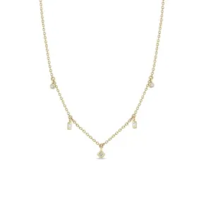14K Dangling Mixed Cut Diamond Necklace In Yellow Gold