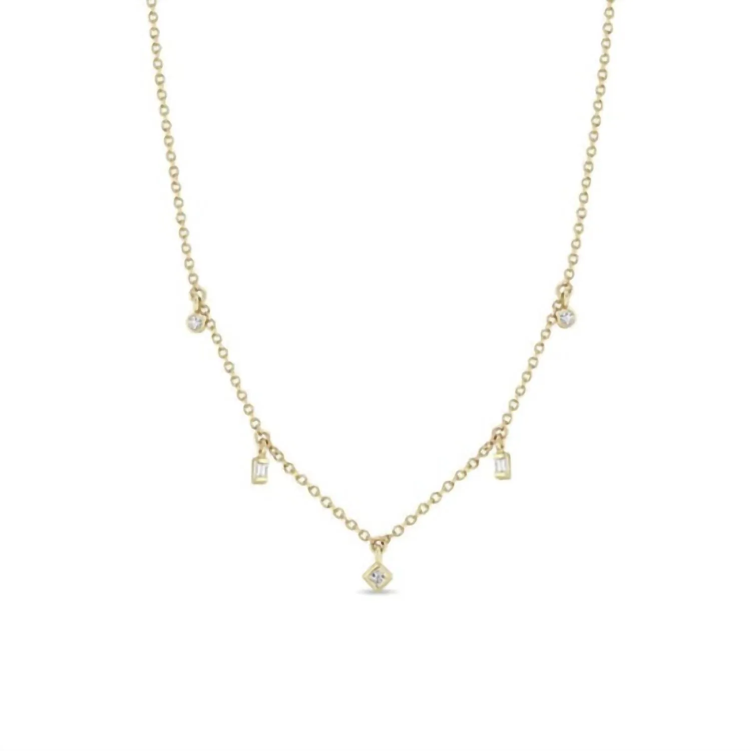 14K Dangling Mixed Cut Diamond Necklace In Yellow Gold