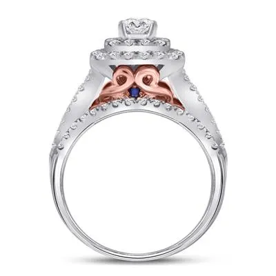 14K DIAMOND BRIDAL WEDDING RING SET 1-1/2 CTW (CERTIFIED)