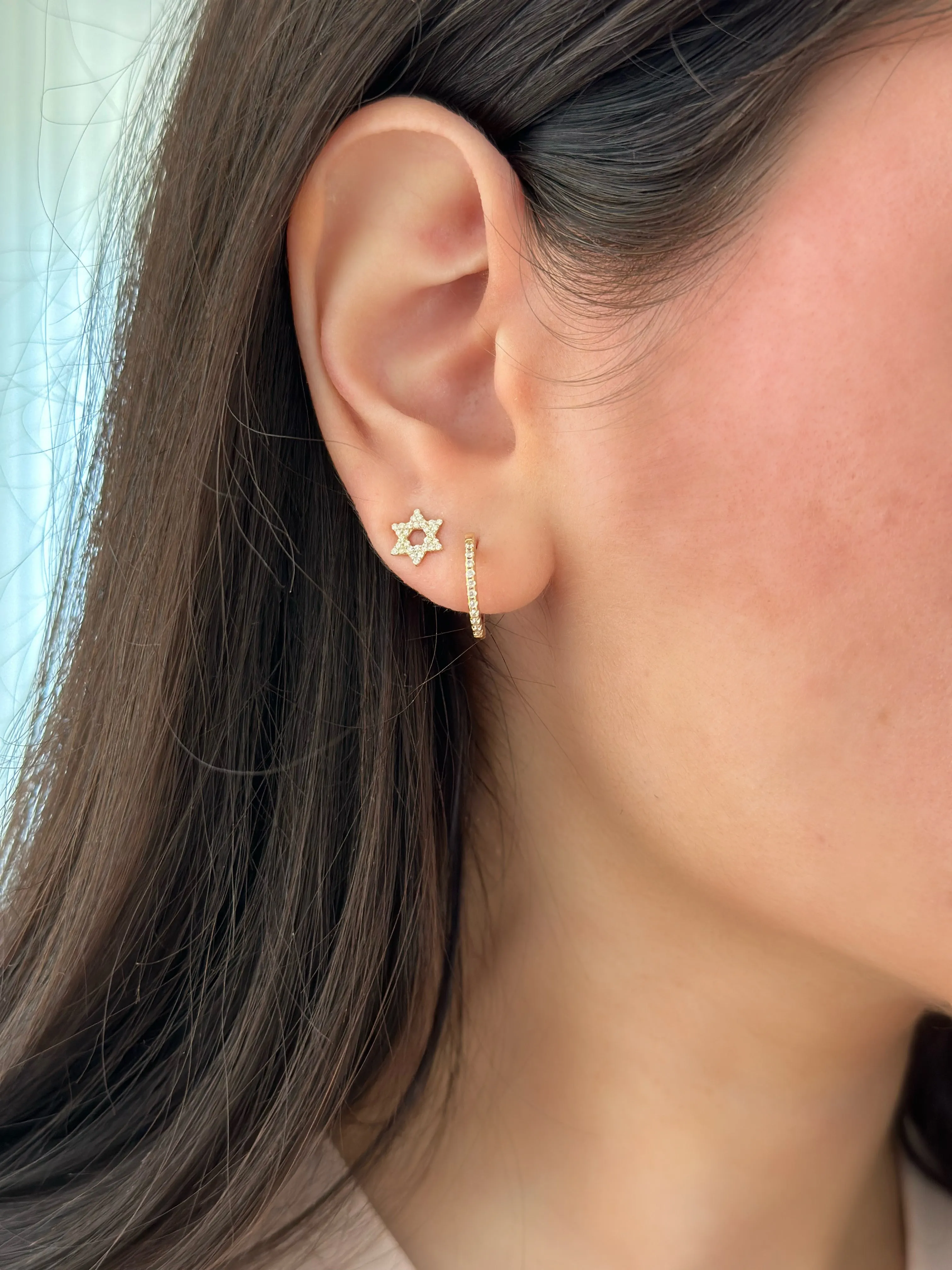 14K Gold Pavé Diamond Star of David Stud Earrings