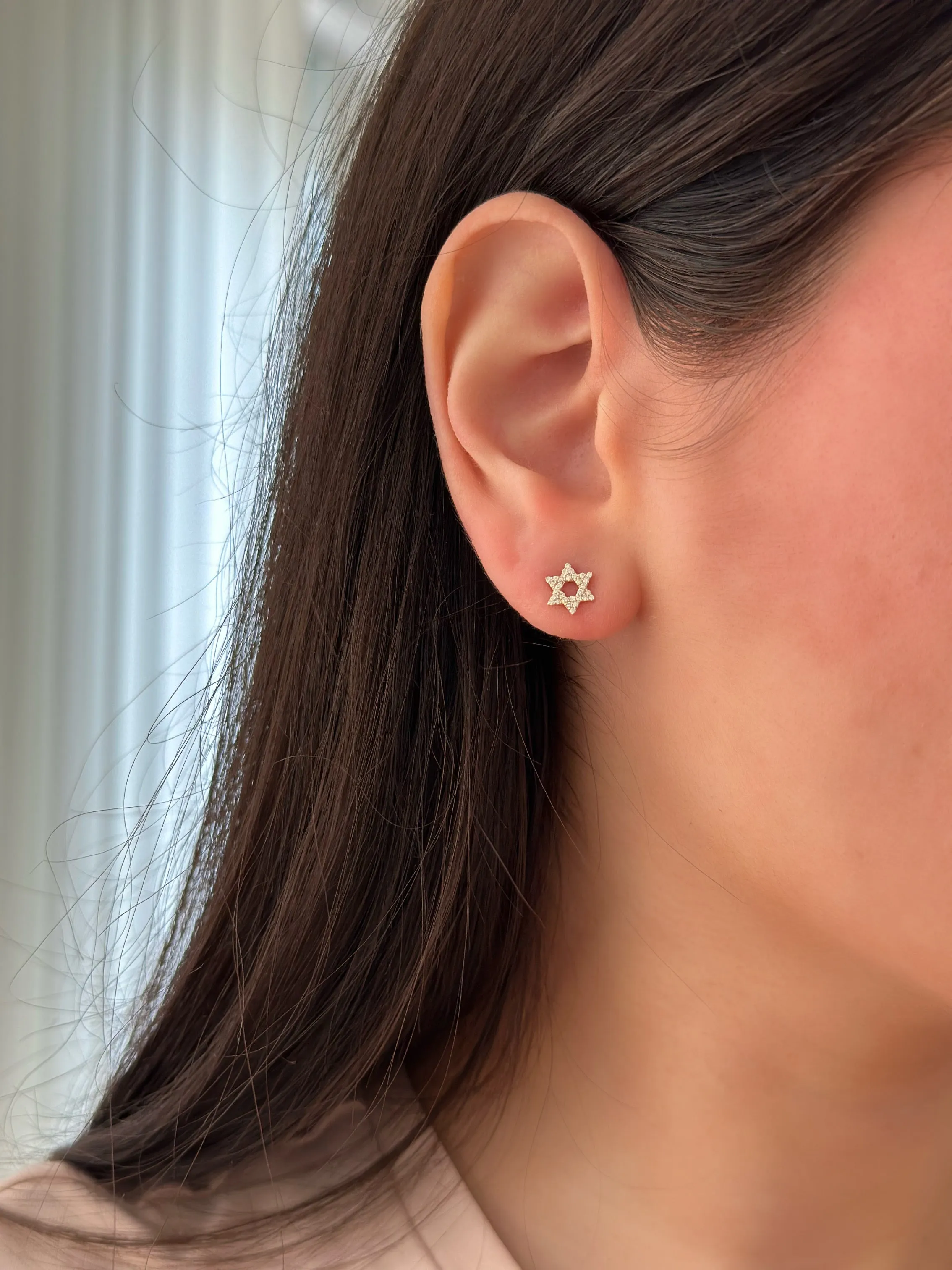 14K Gold Pavé Diamond Star of David Stud Earrings