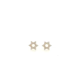 14K Gold Pavé Diamond Star of David Stud Earrings
