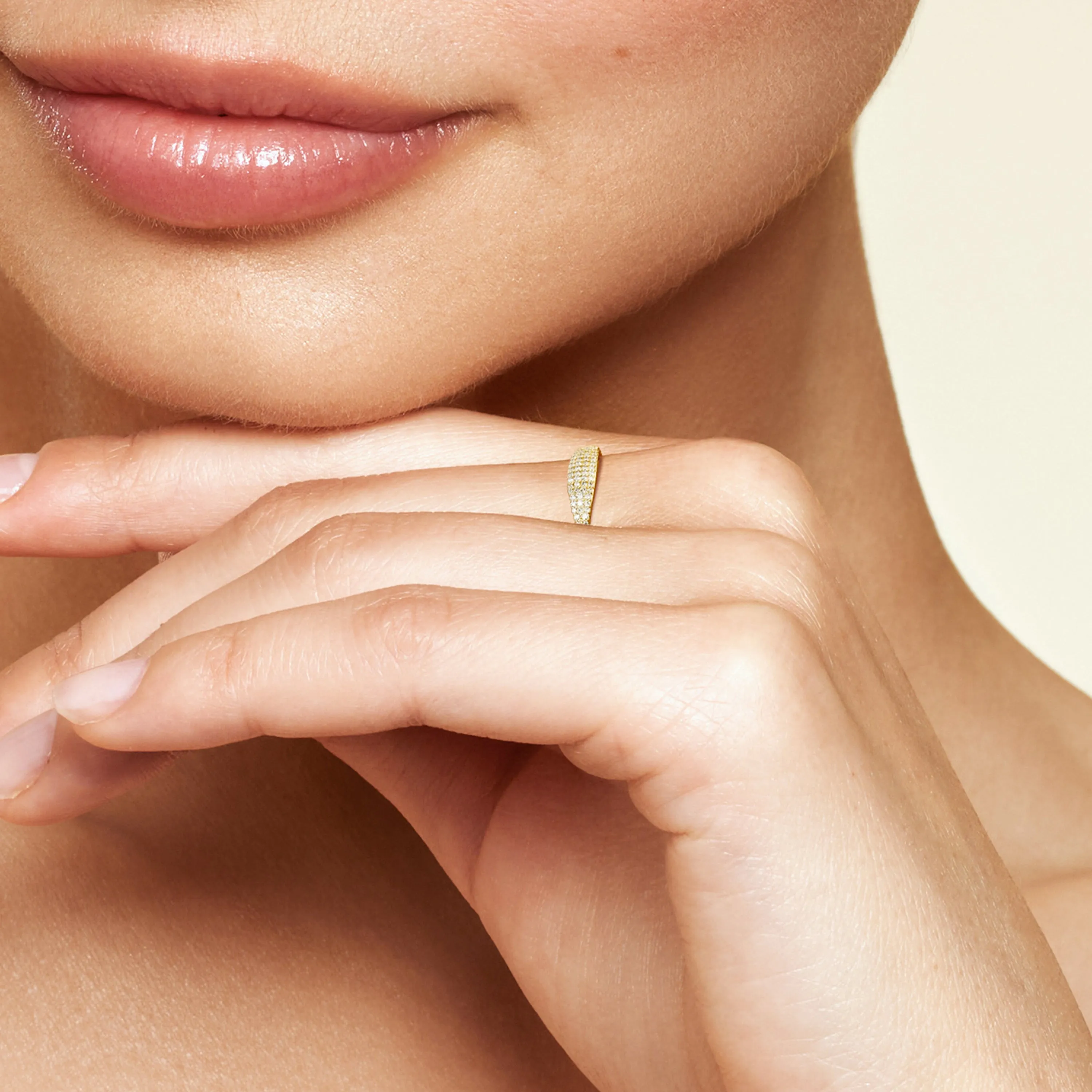 14k Gold Pavé Lab Grown Diamond Thin Dôme Ring