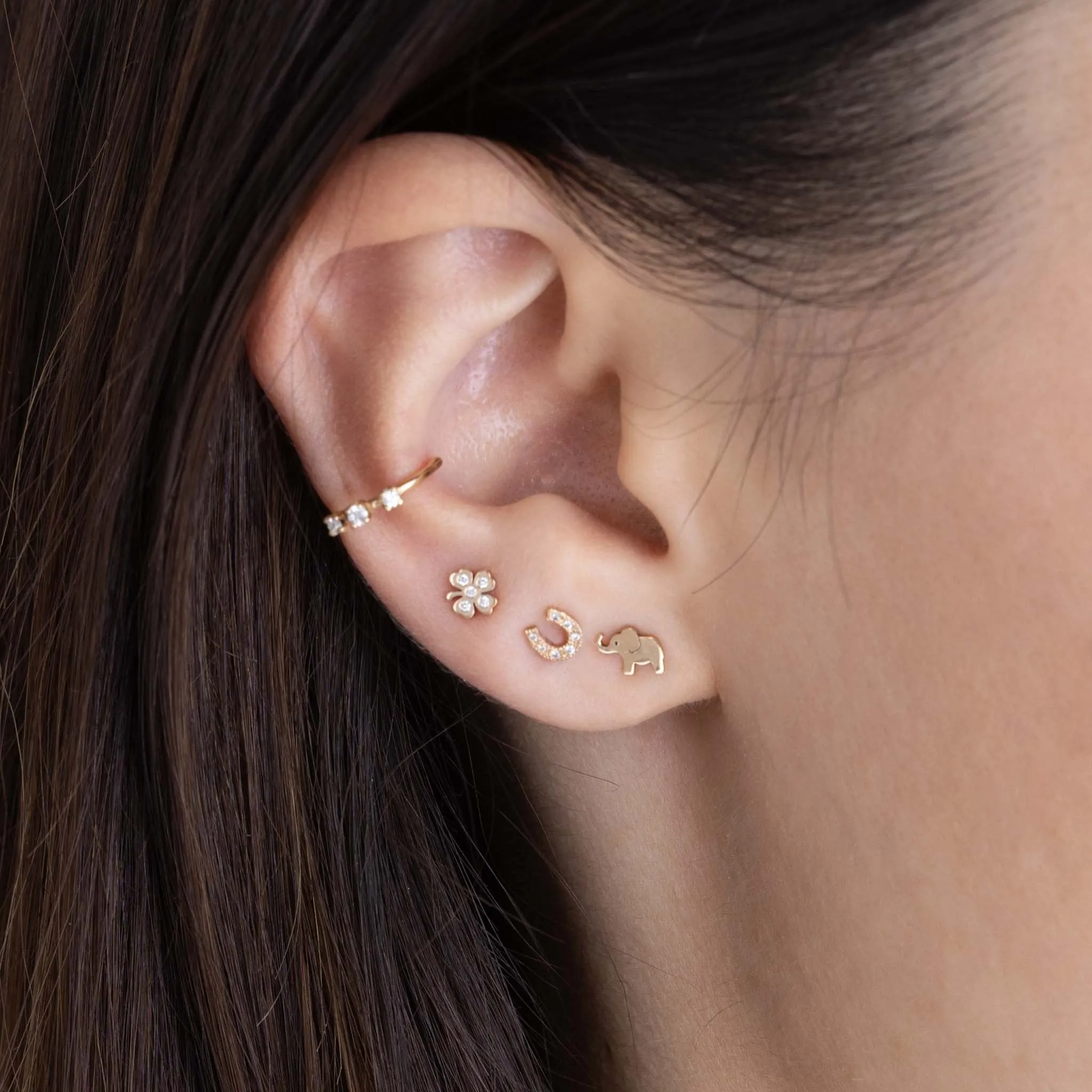 14k Itty Bitty Pavé Diamond Horseshoe Stud