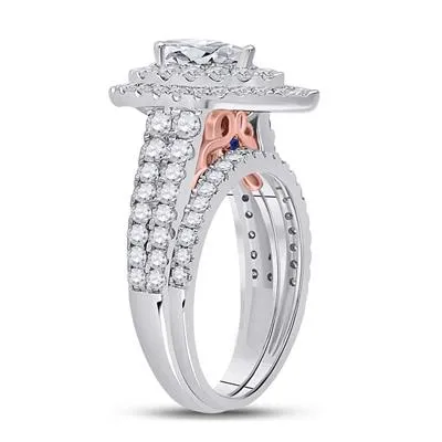 14K PEAR DIAMOND BRIDAL WEDDING RING SET 2 CTTW (CERTIFIED)