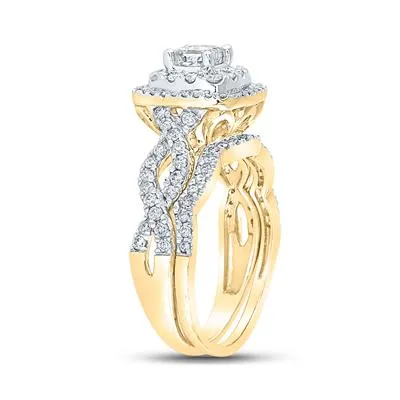 14K PRINCESS DIAMOND BRIDAL WEDDING RING SET 1-1/5 CTTW (CERTIFIED)
