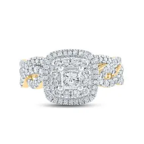 14K PRINCESS DIAMOND BRIDAL WEDDING RING SET 1-1/5 CTTW (CERTIFIED)