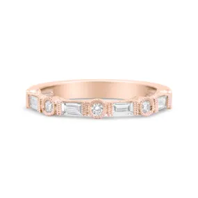 14K Rose Gold 3/8 Cttw Baguette and Round Diamond Bridal Band