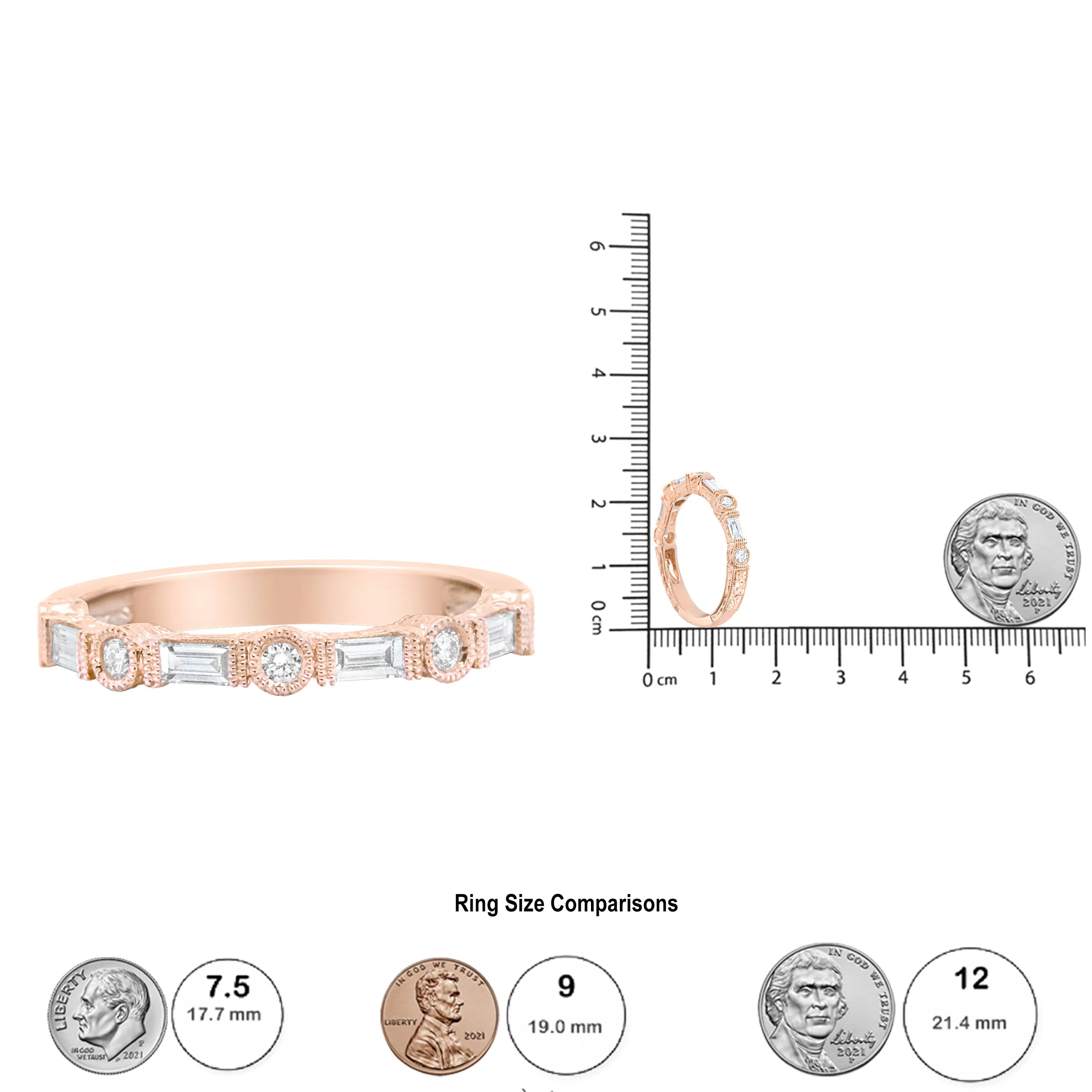 14K Rose Gold 3/8 Cttw Baguette and Round Diamond Bridal Band