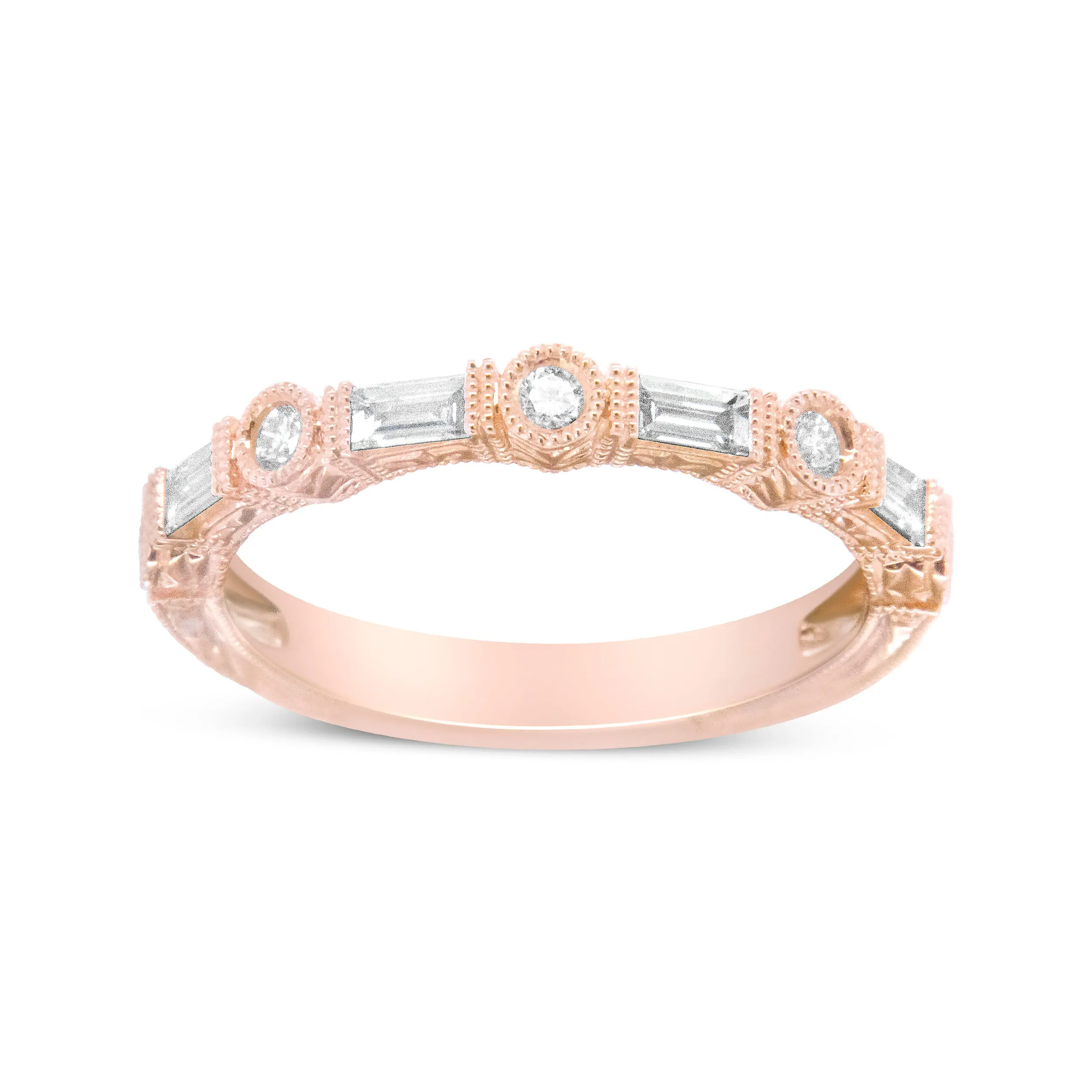 14K Rose Gold 3/8 Cttw Baguette and Round Diamond Bridal Band