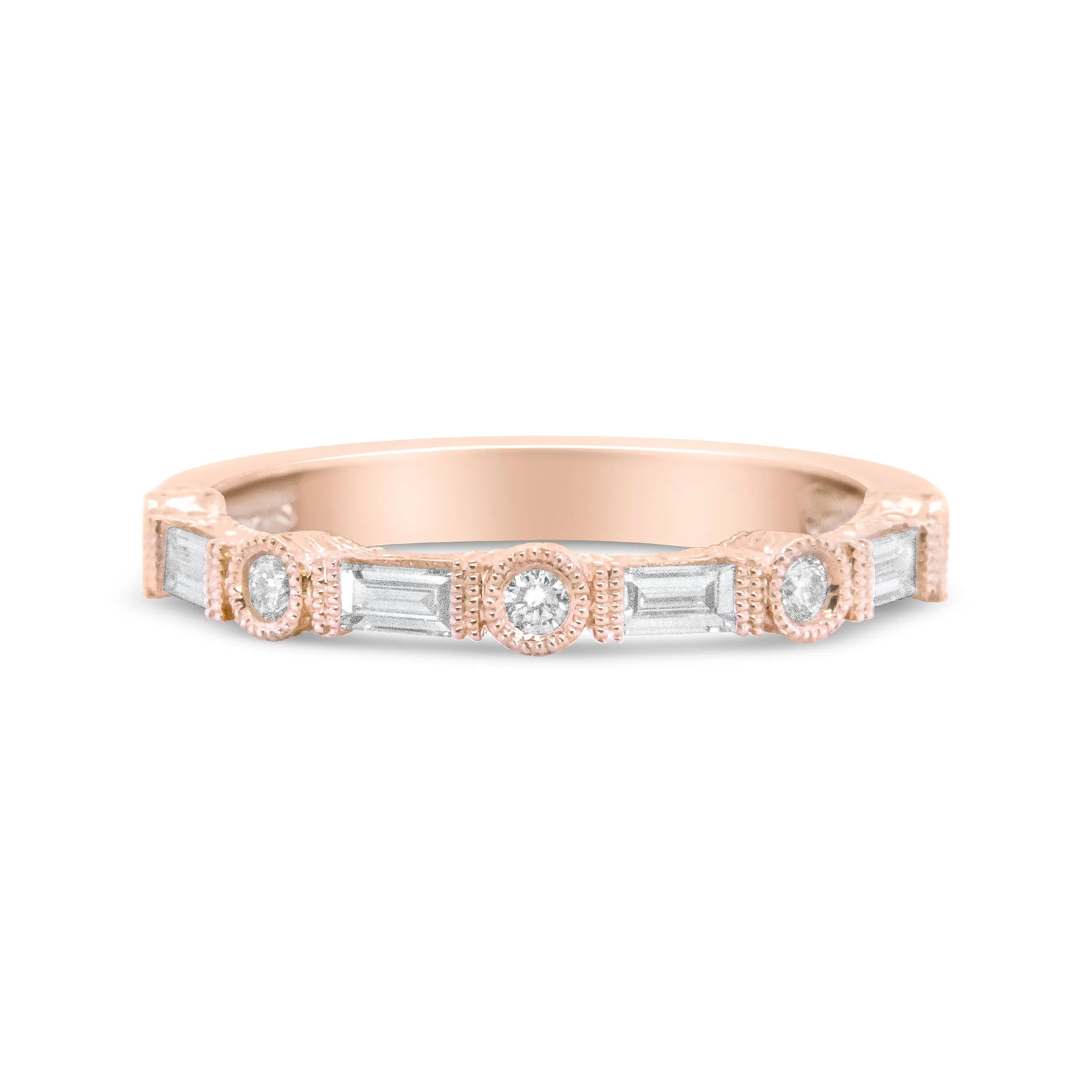 14K Rose Gold 3/8 Cttw Baguette and Round Diamond Bridal Band