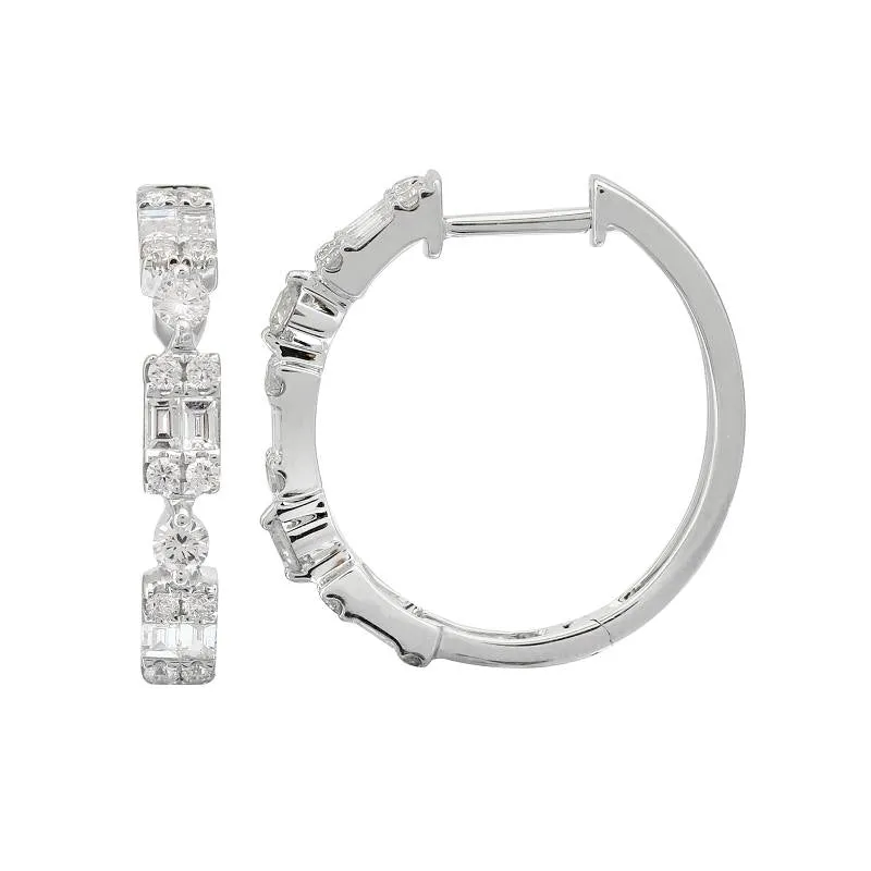 14K Rose Gold Round   Baguette Cluster Hoop Earrings